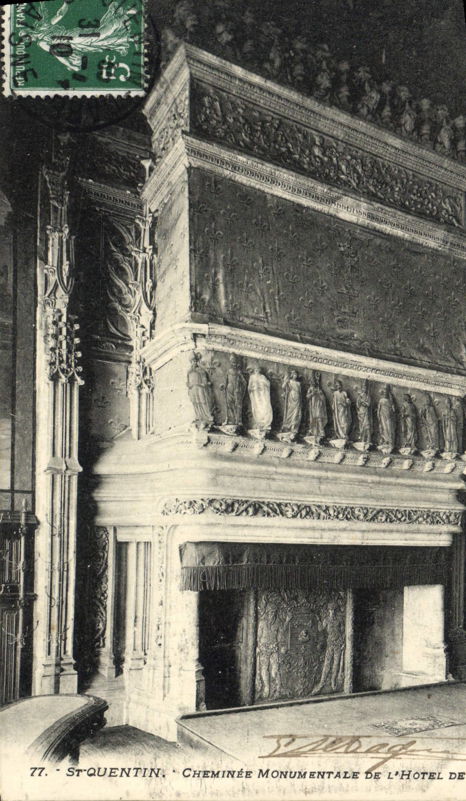 VINTAGE POSTCARD Saint Quentin monumental Chimney of the town hall