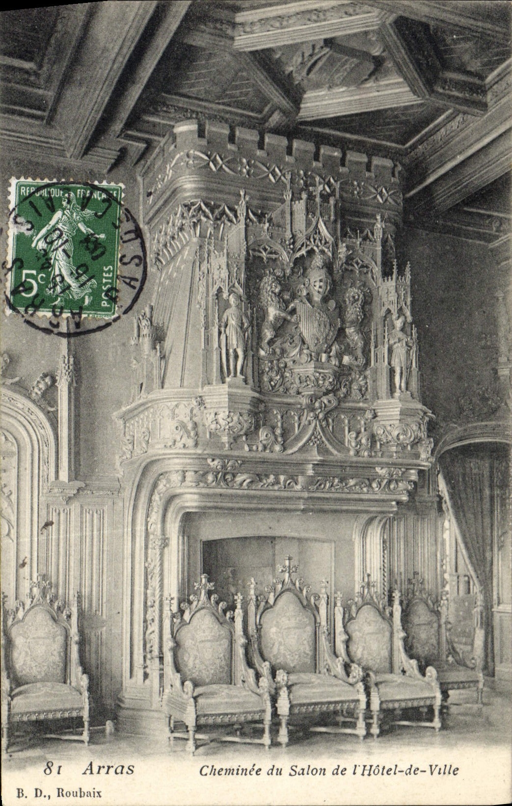 VINTAGE POSTCARD Arras Chimney of the living room of the town hall