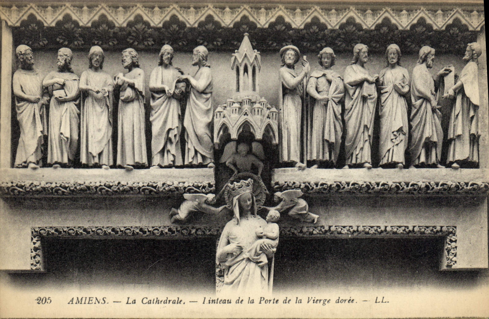 VINTAGE POSTCARD Amiens the Cathedral Lintel of the Gate of the virgin golden