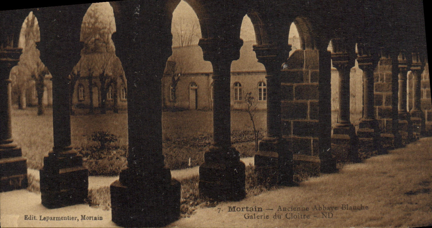 VINTAGE POSTCARD Mortain Old White abbey Gallery of the cloister