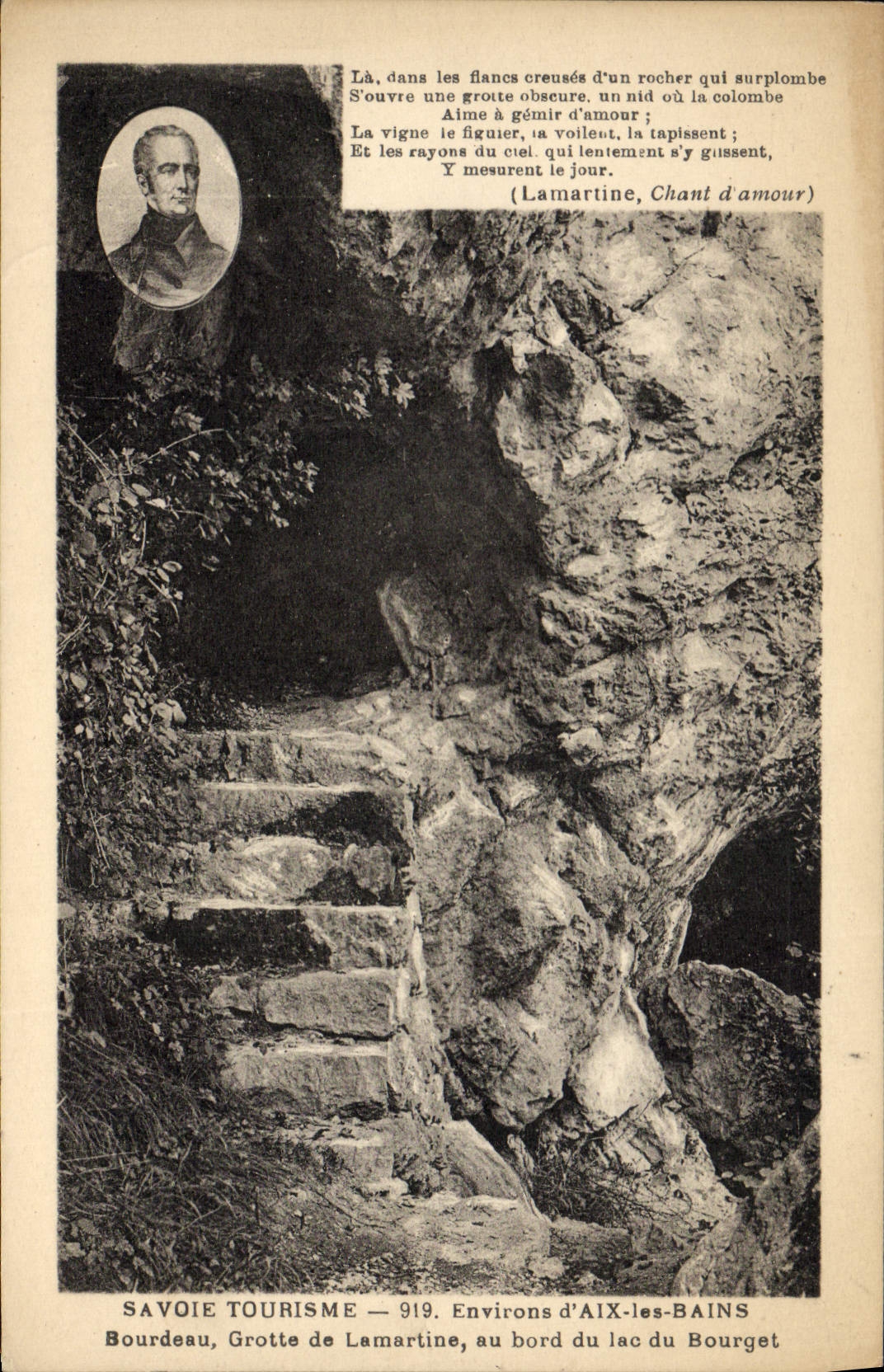VINTAGE POSTCARD Surroundings of Aix Les Bains Bourdeau Cave of Lamartine at the edge of the lake of Le Bourget