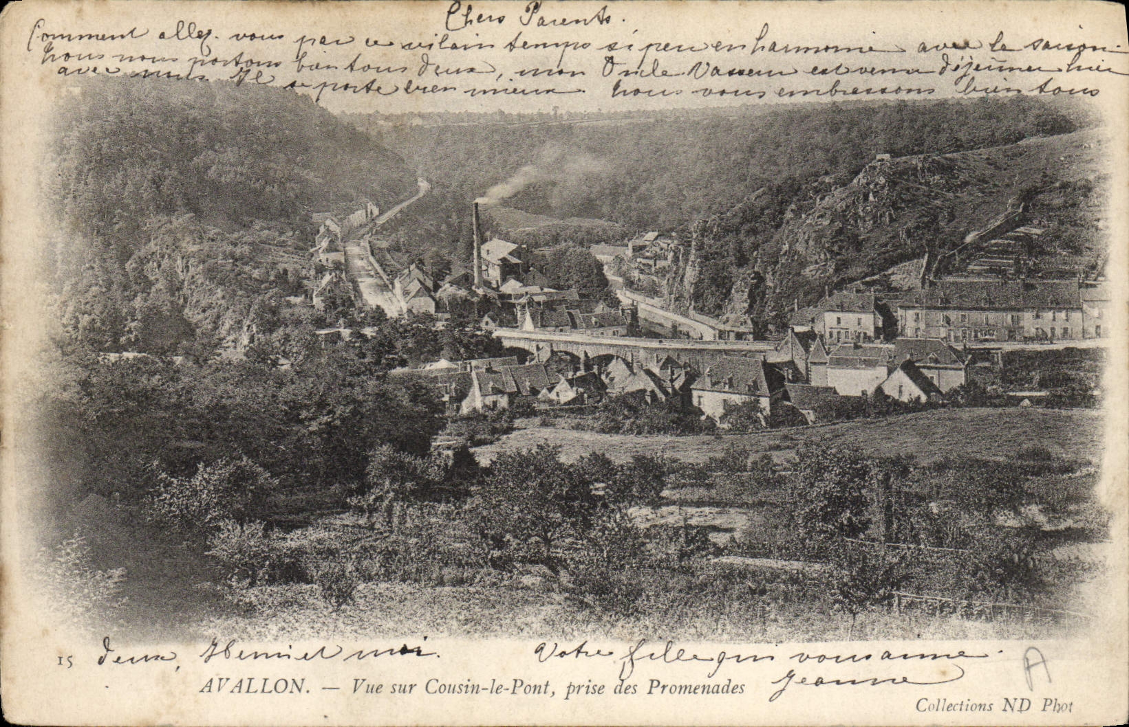 VINTAGE POSTCARD Avallon Seen On Cousin the Bridge Taken Of the Walks