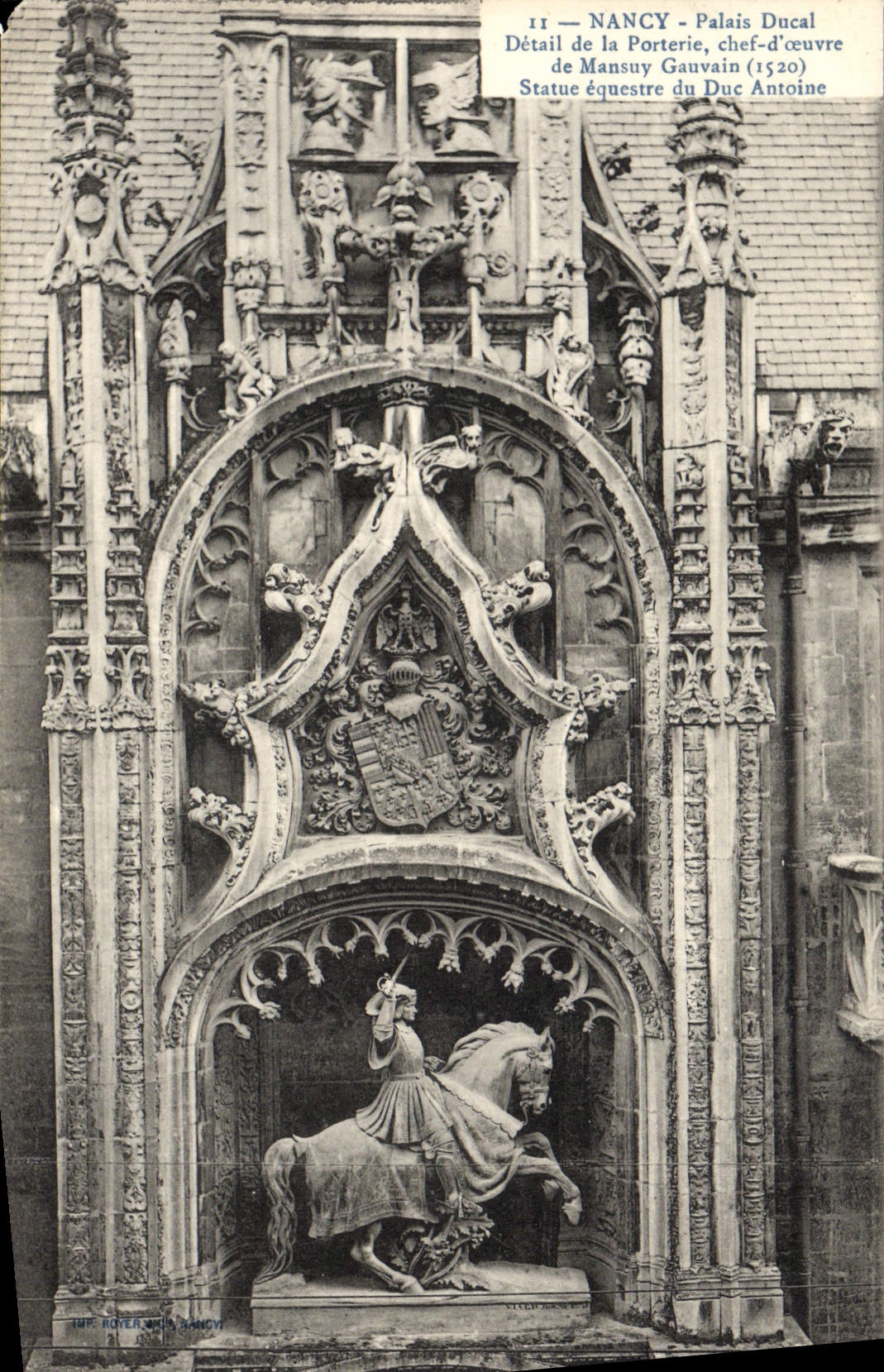CPA Nancy Palais Ducal Detail De La Porterie Mansuy Gauvain Statue equestre du duc Antoine