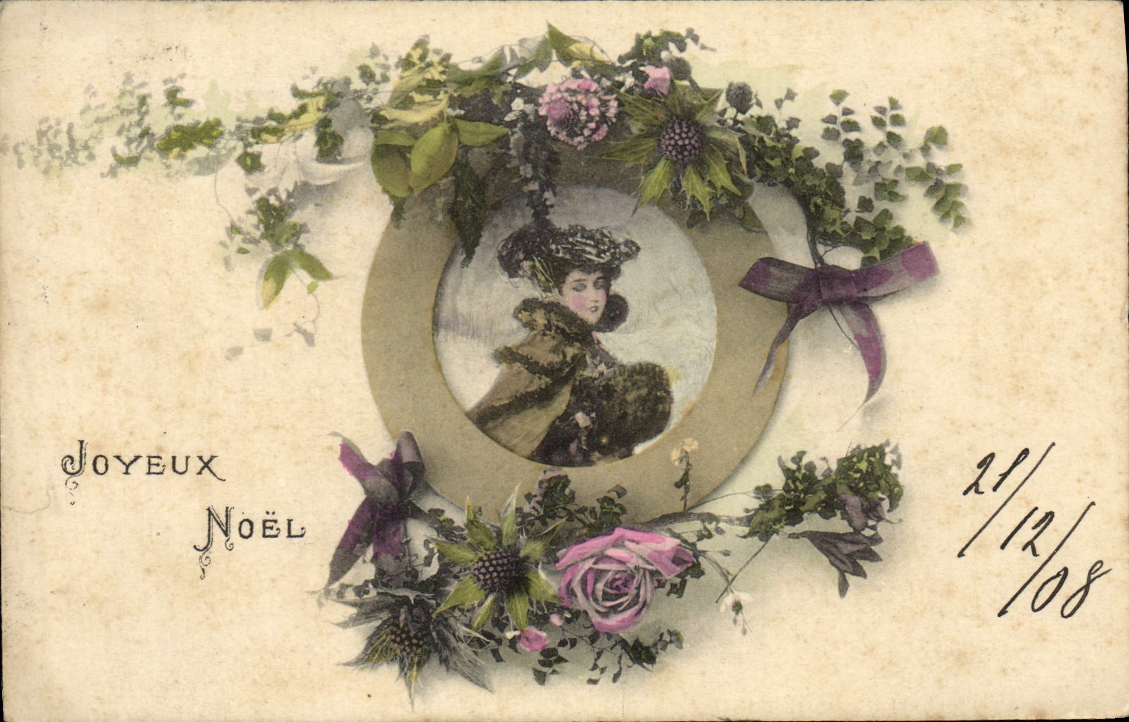 VINTAGE POSTCARD Merry Christmas Woman