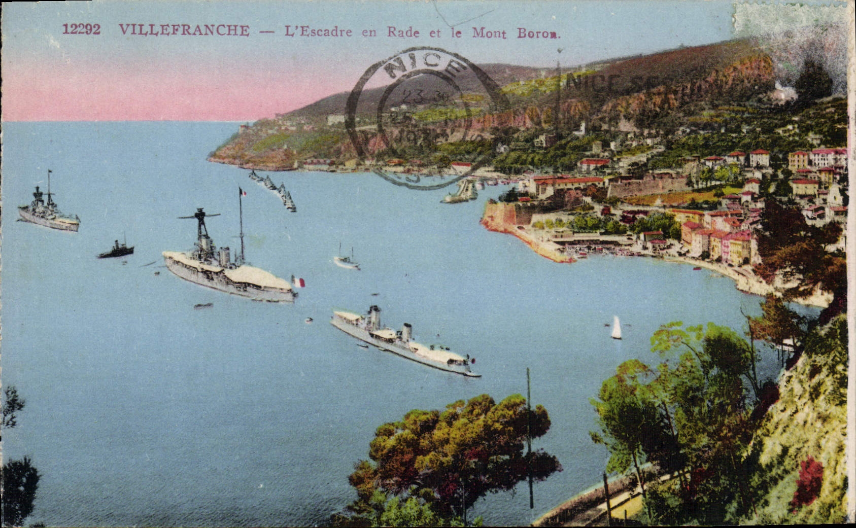 VINTAGE POSTCARD Villefranche the Squadron In Roads And the Mount Boron Boats