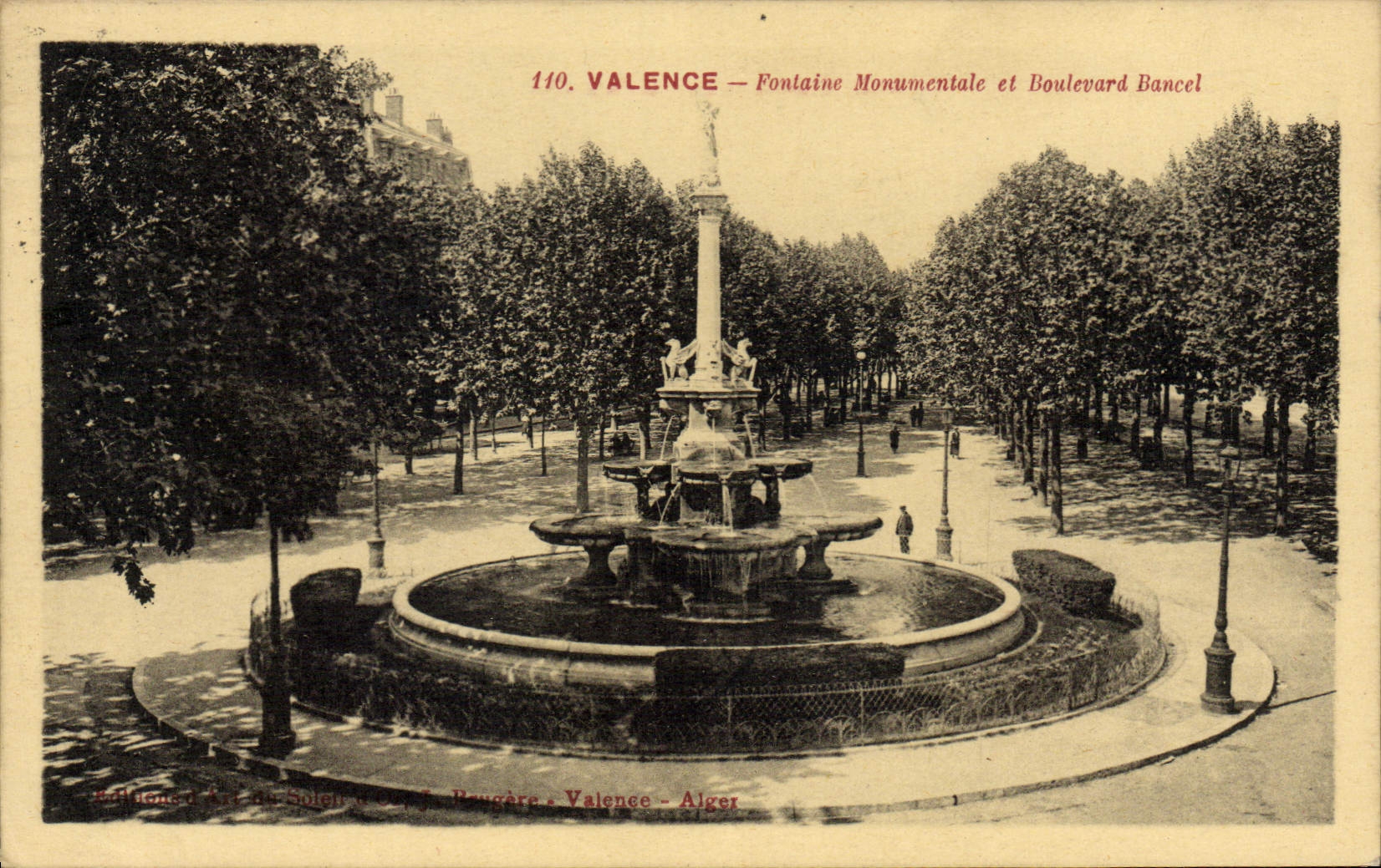 VINTAGE POSTCARD Valence Monumental Fountain And Bancel Boulevard