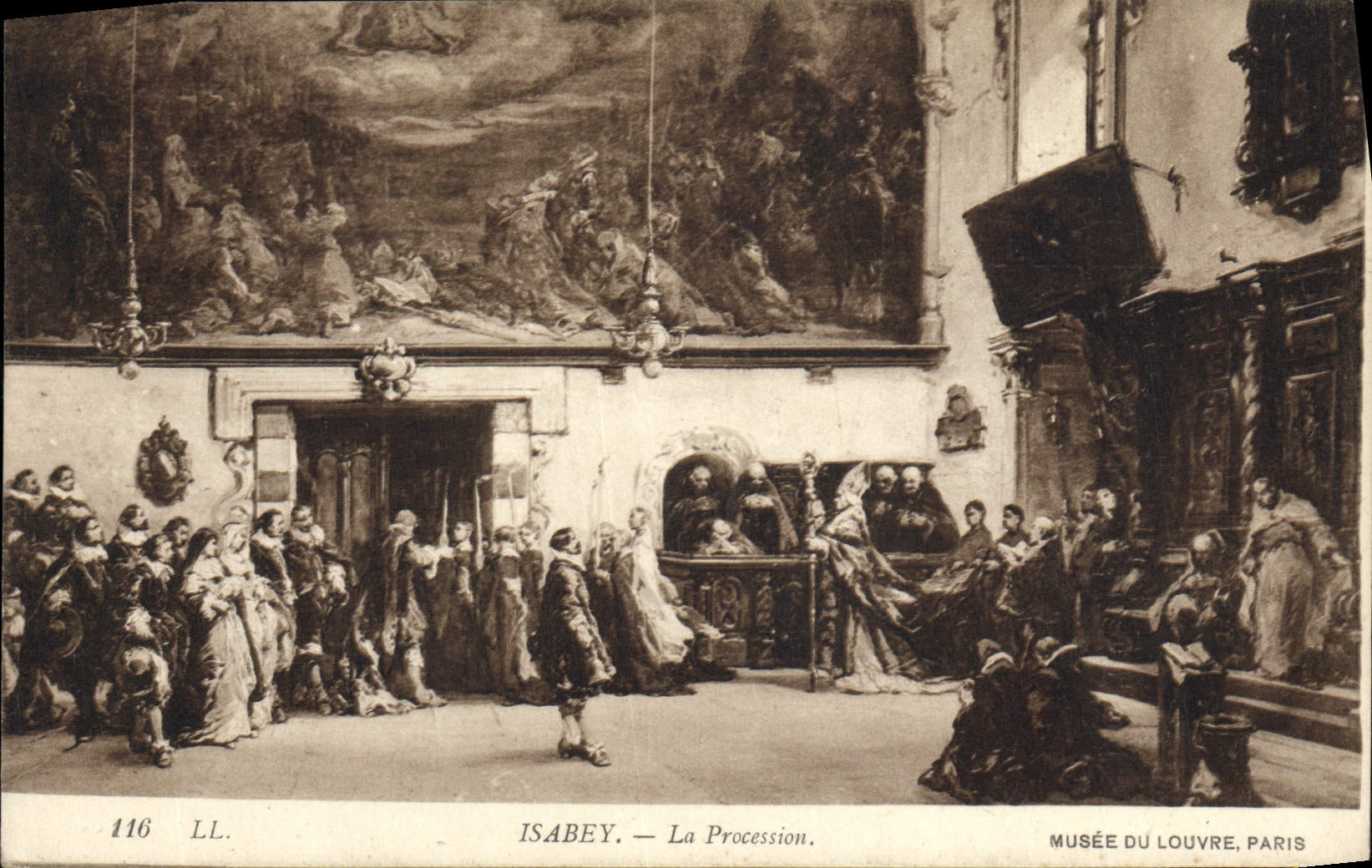 VINTAGE POSTCARD Isabey the Procession Museum of Louvre Paris