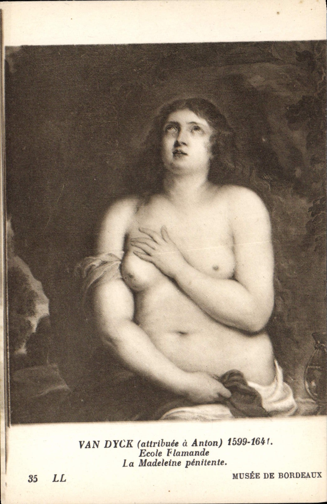 VINTAGE POSTCARD Van Dyck Flemish School the penitent Madeleine Museum of Bordeaux