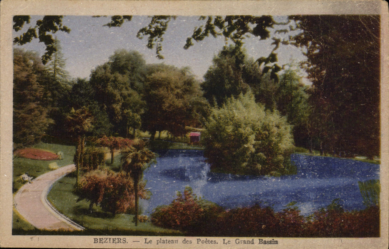 VINTAGE POSTCARD Beziers the Plate Of the Poets the large basin