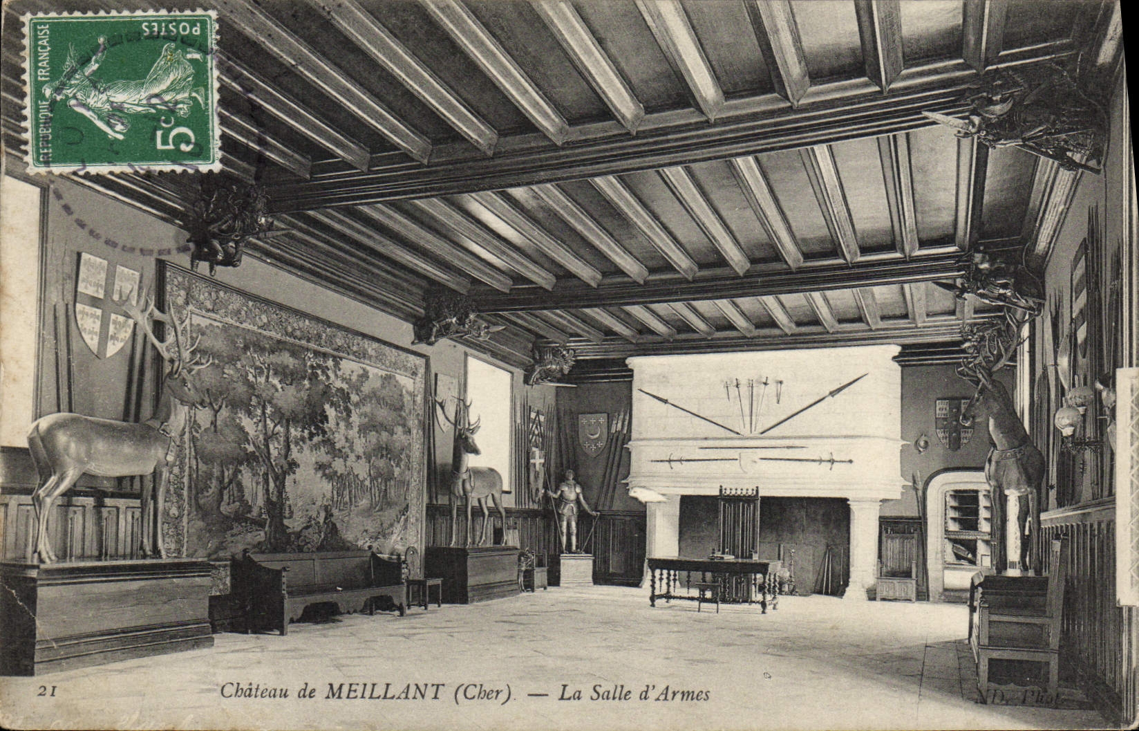 VINTAGE POSTCARD Cyateau De Meillant the Room Of Weapons Stag