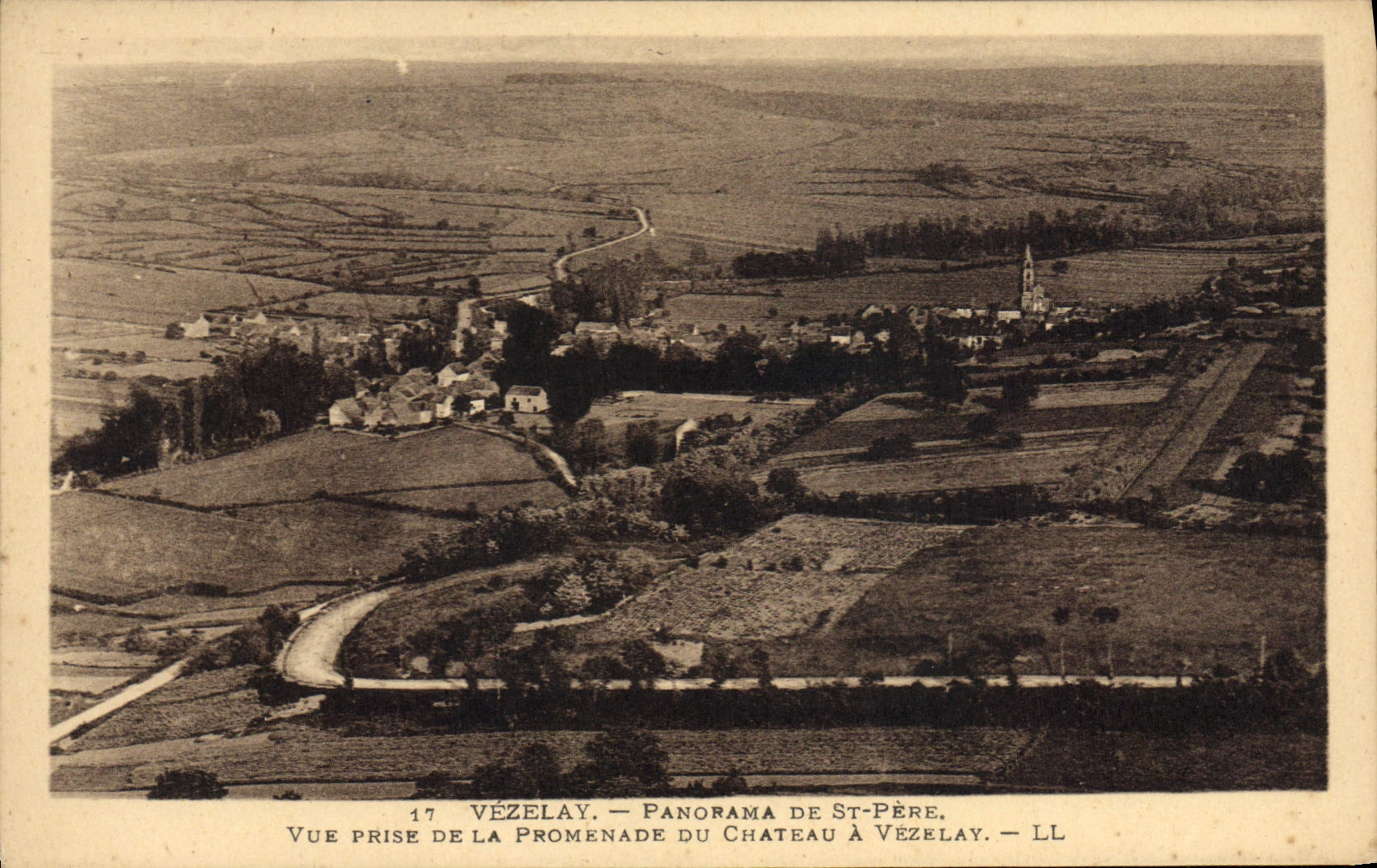 VINTAGE POSTCARD Vezelay Panorama Of St Father Seen from of the walk of the castle has Vezelay