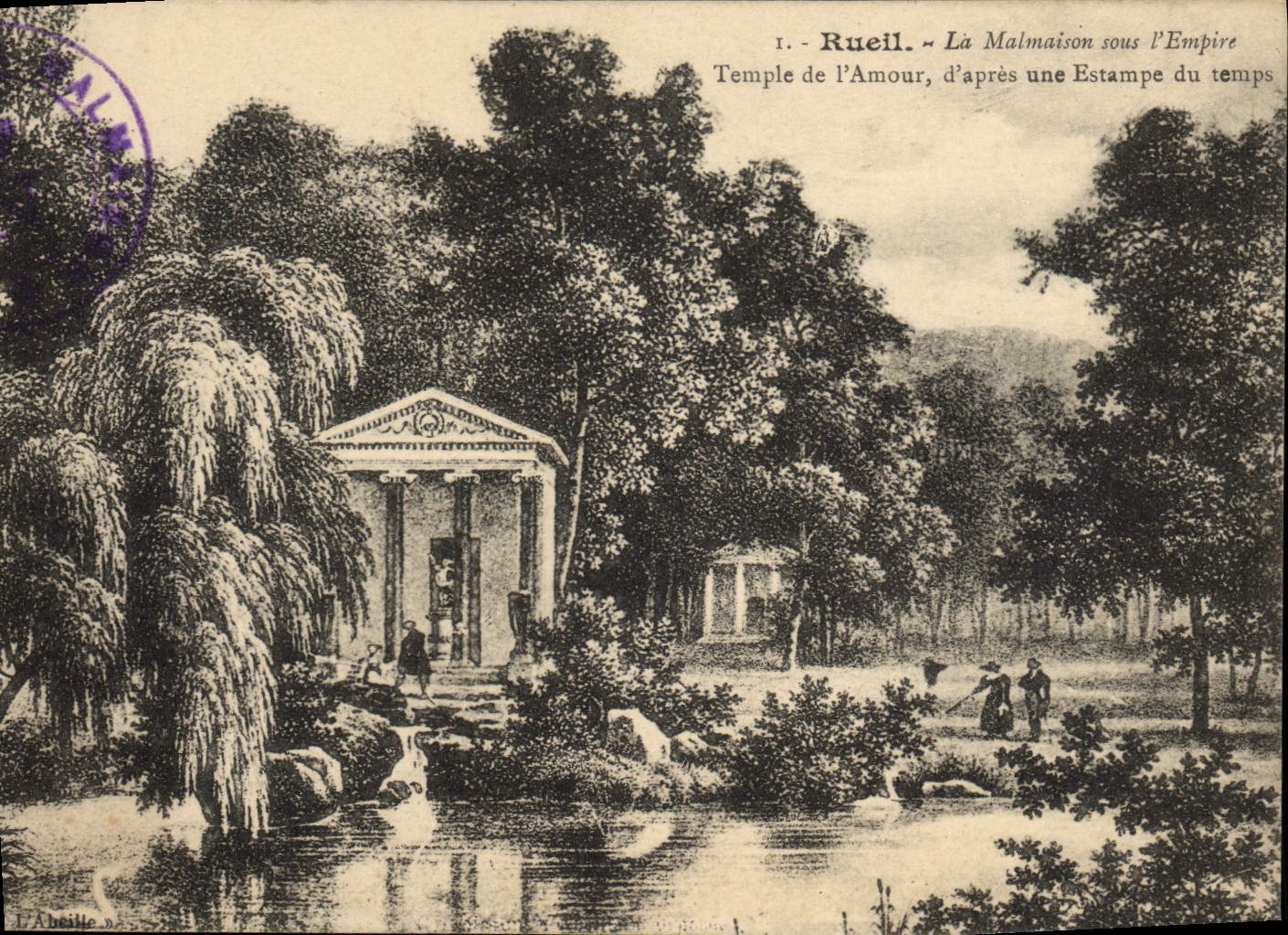 POSTAL Rueil Malmaison de la VENDIMIA debajo del templo del imperio de I del amor según una impresión del tiempo