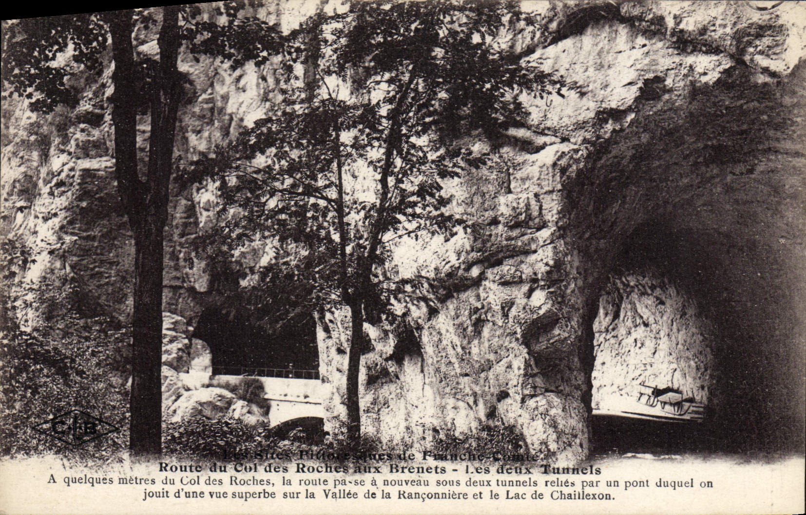 VINTAGE POSTCARD Road Of the Collar Of the Rocks In Brenets Two Tunnels