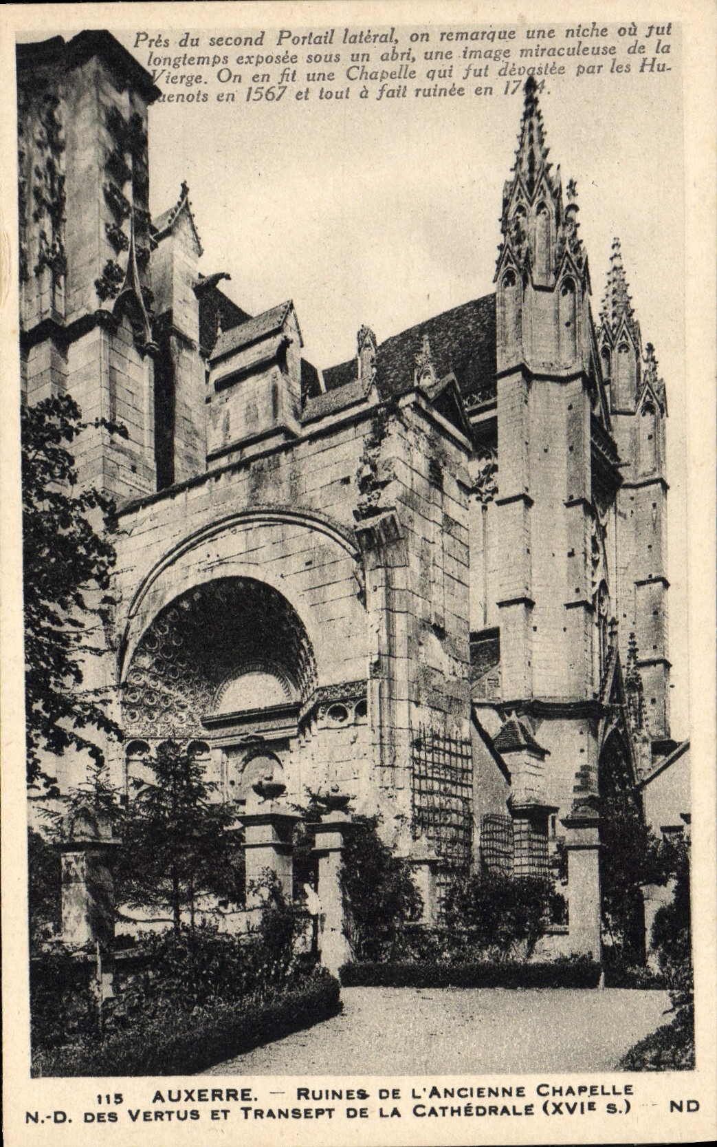 VINTAGE POSTCARD Auxerre Ruins Of the Old Vault Nd of the Virtues and transept of the cathedral