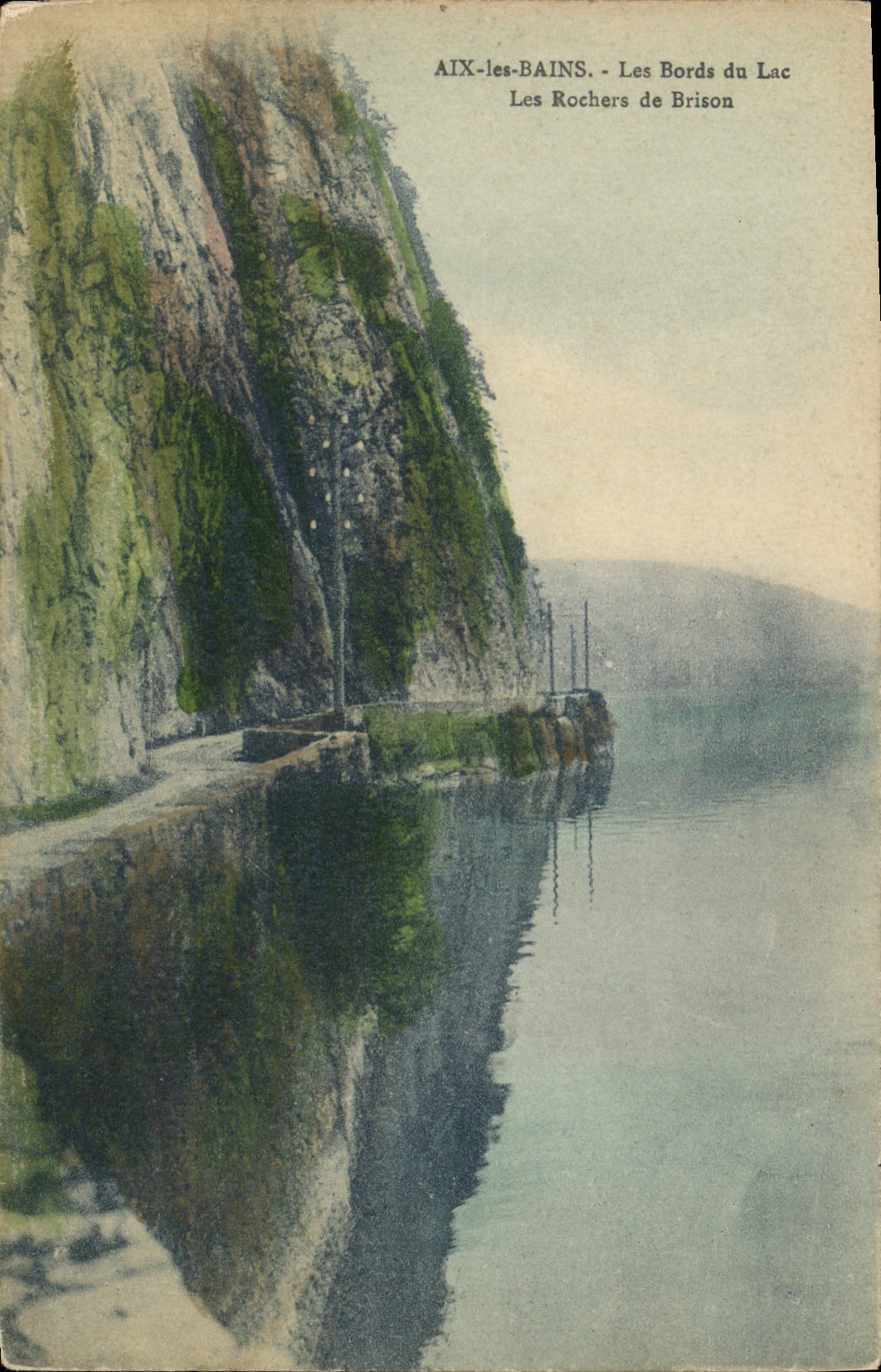 VINTAGE POSTCARD Aix Les Bains Edges Of the Lake rocks of Brison