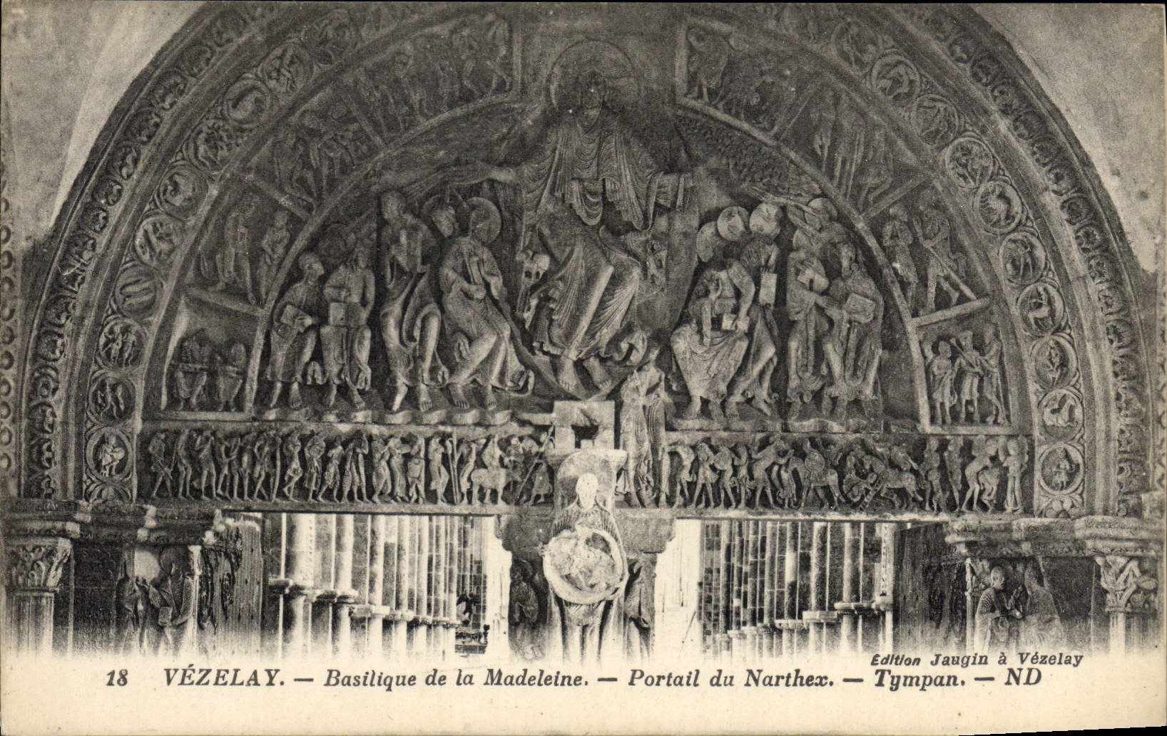 VINTAGE POSTCARD Vezelay Basilica Of the Madeleine Gate Of Narthex Tympanum