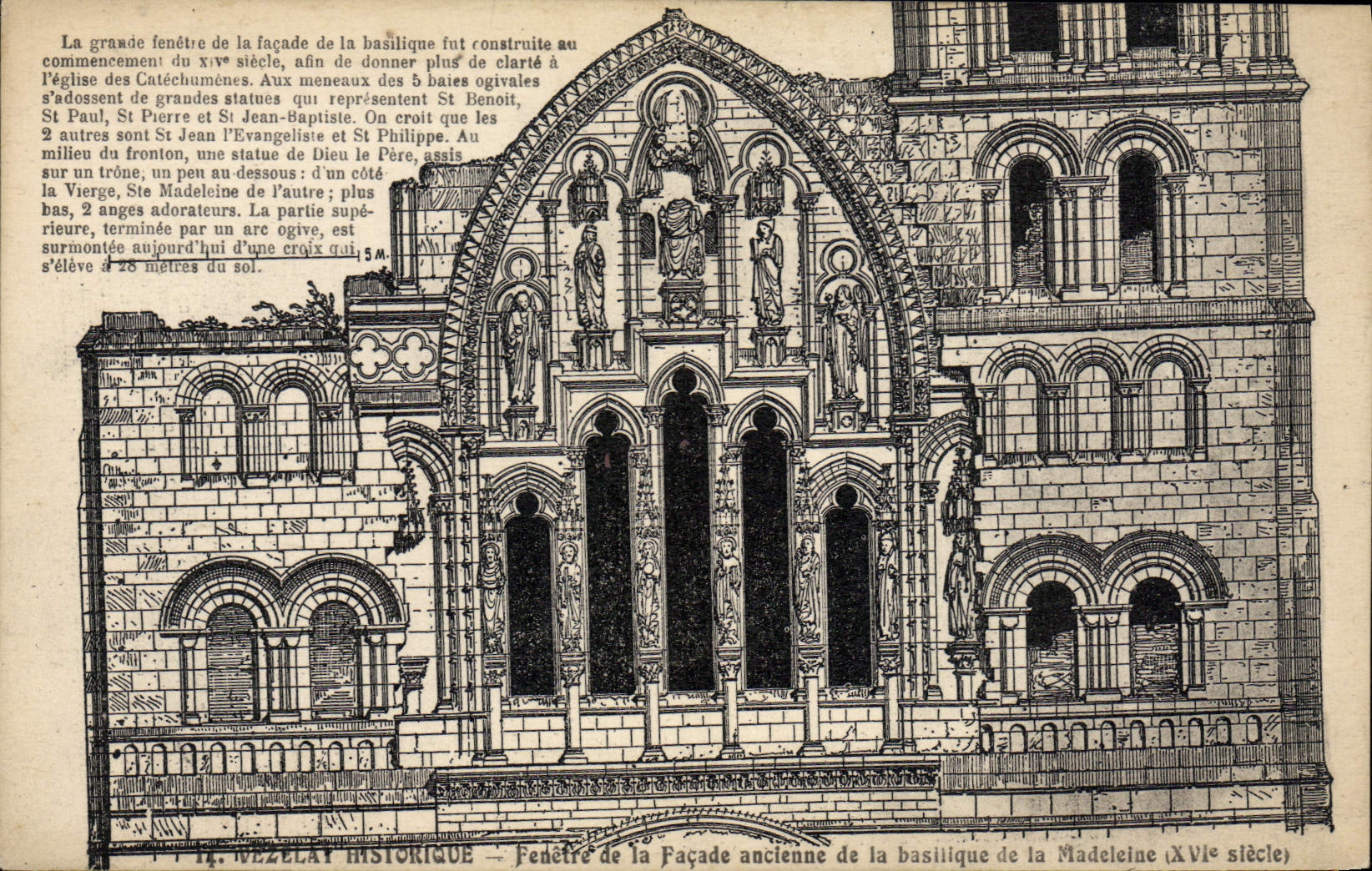 VINTAGE POSTCARD Vezelay Fenestrates old frontage of the basilica of the Madeleine