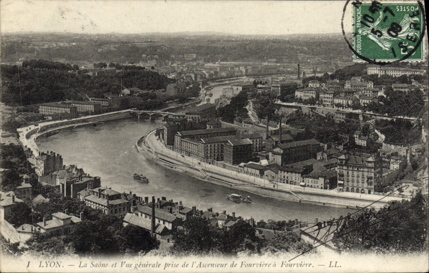VINTAGE POSTCARD Lyon the Saone And View Taken De I' Ascenseur of Fourviere has Fourviere