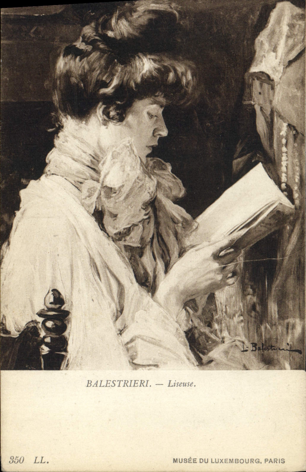 Museo de la luz de la lectura de Balestrieri de la POSTAL de la VENDIMIA de Luxemburgo París