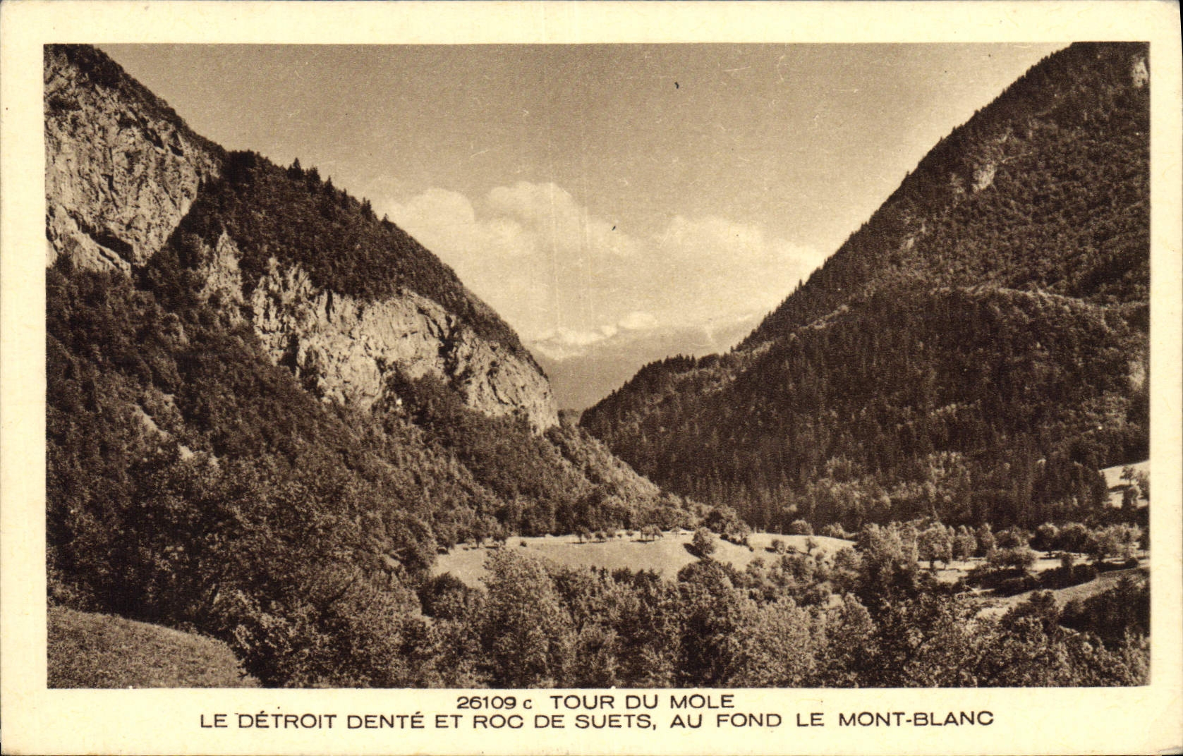 VINTAGE POSTCARD Tour of the Mole the strait cogs and rock of suets At the bottom Mont Blanc