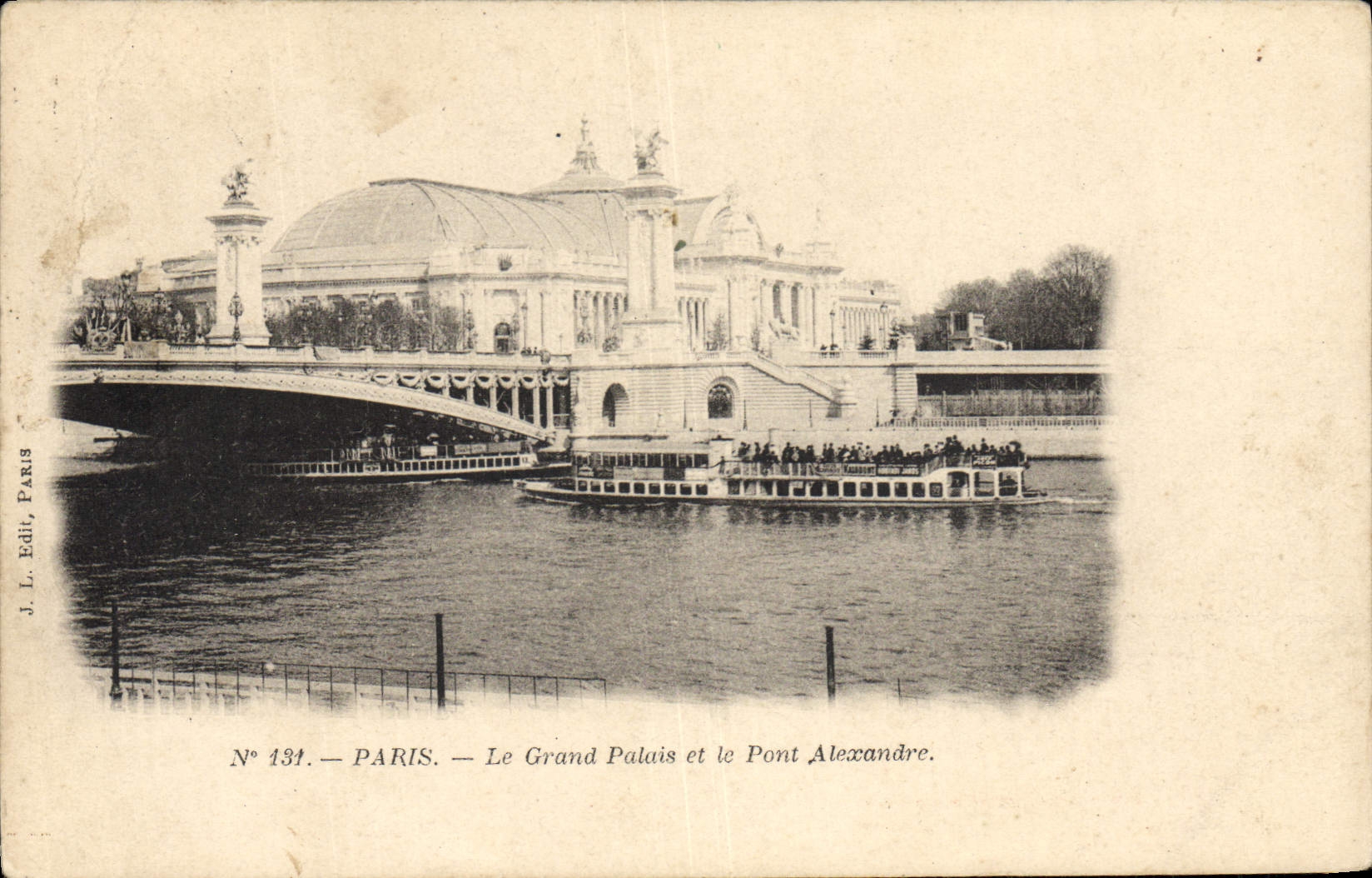 VINTAGE POSTCARD Paris the Large palace And the Bridge Alexandre Bateau Barge