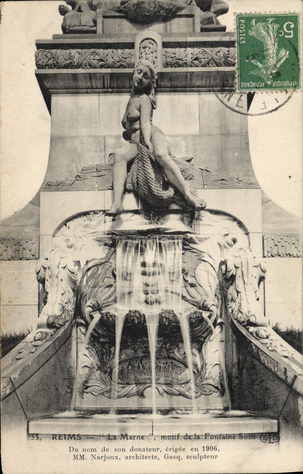 POSTAL Reims de la VENDIMIA la razón de Marne de la fuente de Sube