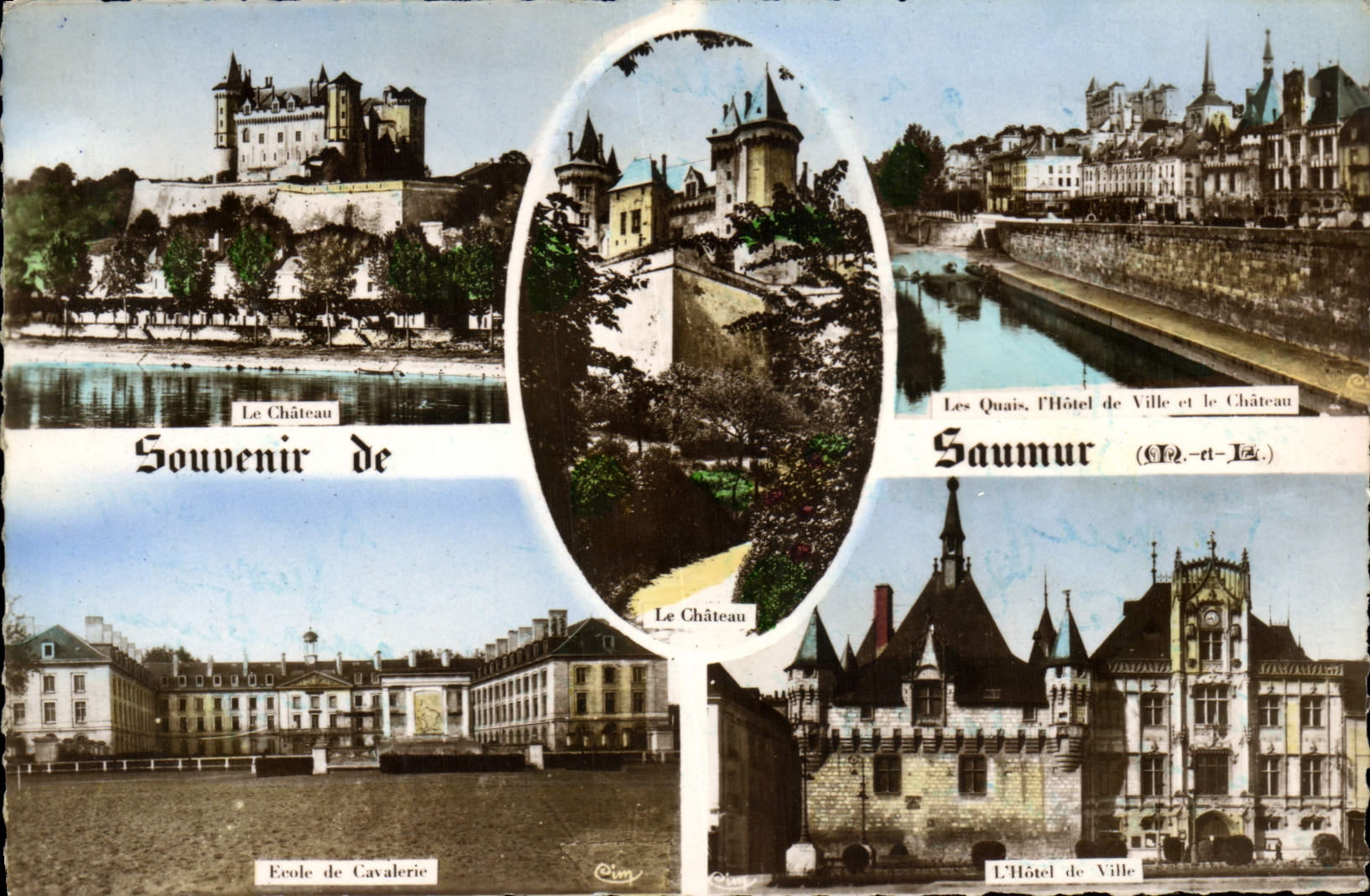 CPM Souvenir De Saumur Chateau Quais Hotel de ville Ecole de cavalerie 
