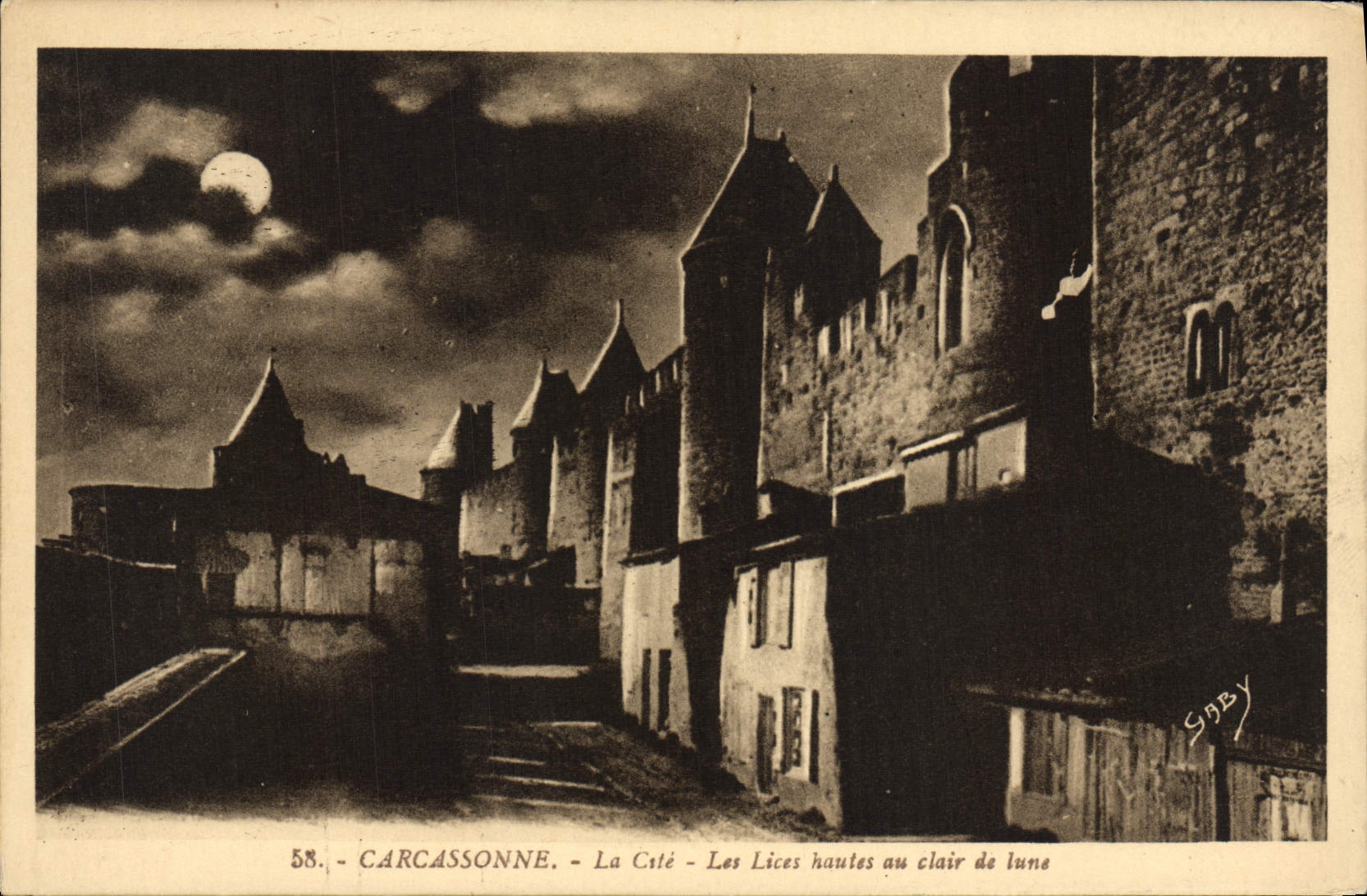 CPA Carcassonne La Cite Les Lices Hautes au Clair de lune