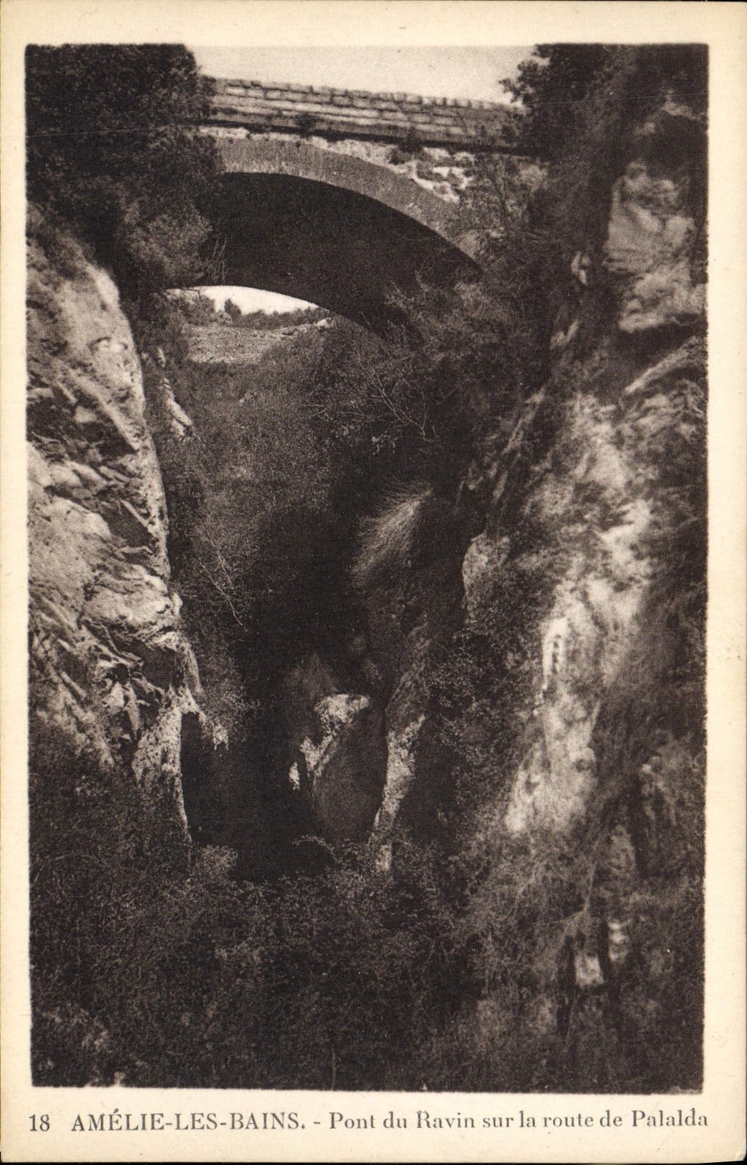 VINTAGE POSTCARD Amelie Les Bains Bridge of the Ravine on the Road of Palalda