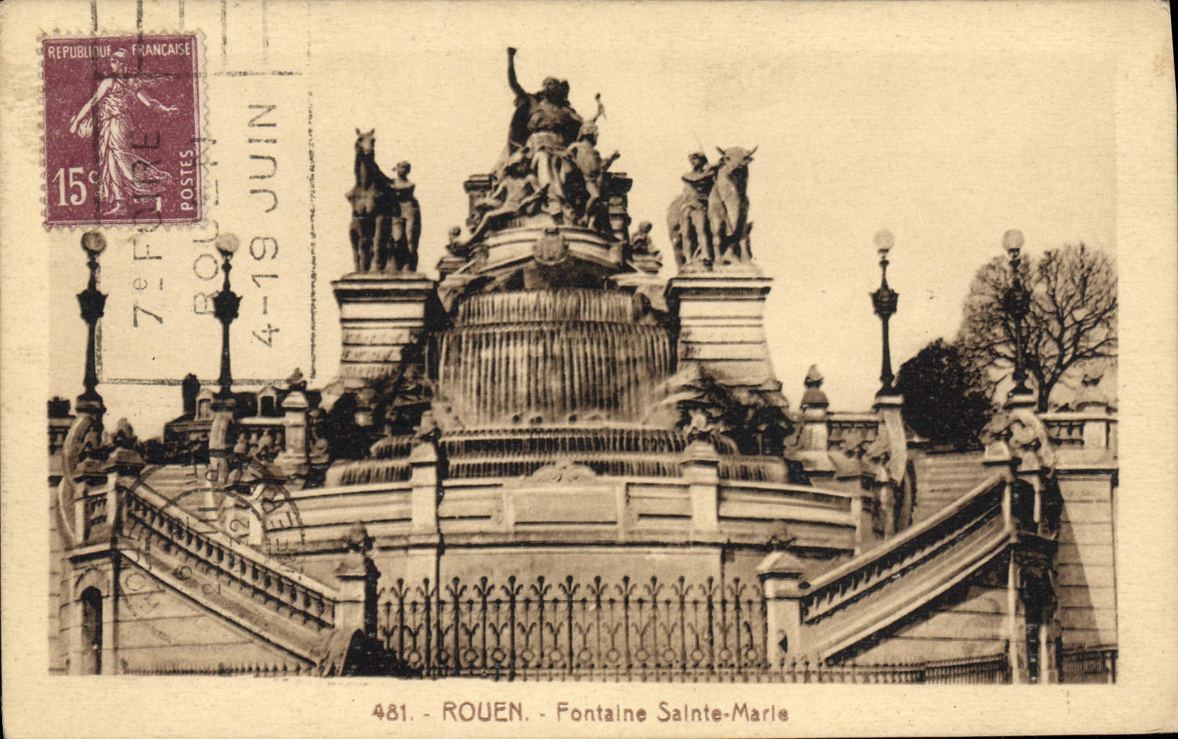 VINTAGE POSTCARD Rouen Fountain Sainte Marie