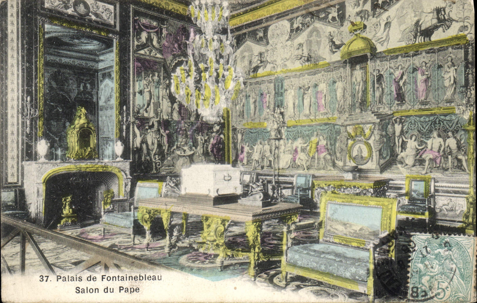 VINTAGE POSTCARD Palate of Fontainebleau Living room of the Pope