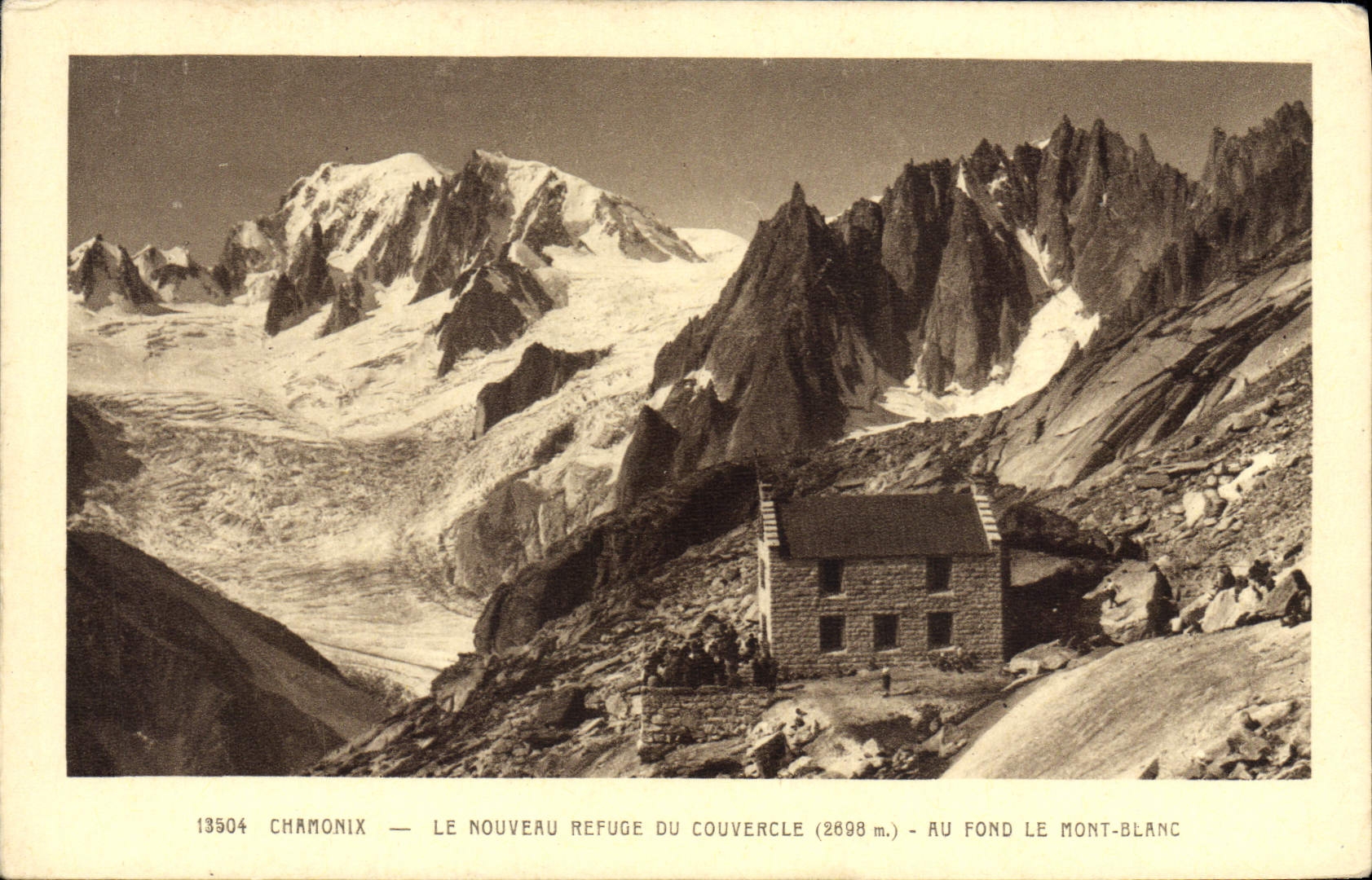 POSTAL Chamonix de la VENDIMIA el nuevo refugio de la tapa en Mont Blanc inferior
