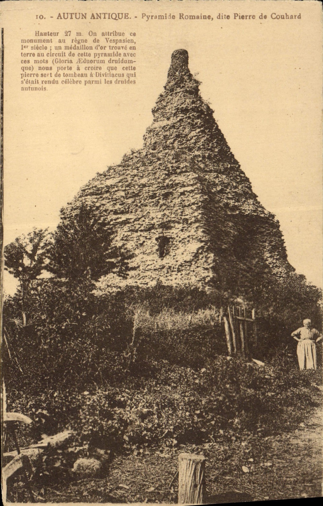 VINTAGE POSTCARD Ancient Autun Roman Pyramid known as Pierre de Couhard