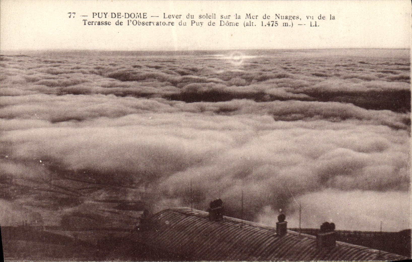 VINTAGE POSTCARD Puy De Dome Rising of the Sun On the Sea Of Clouds seen of the terrace of the observatory of Puy de Dome