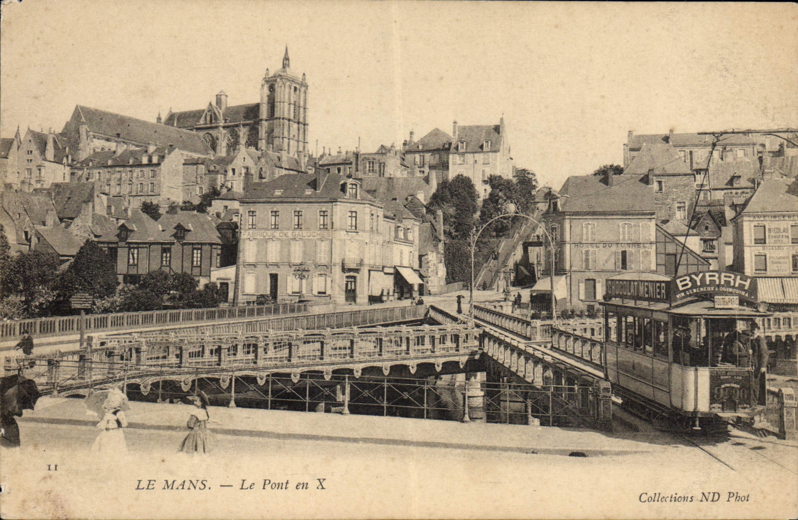 CPA Le Mans Le Pont en X Tramway Byrrh