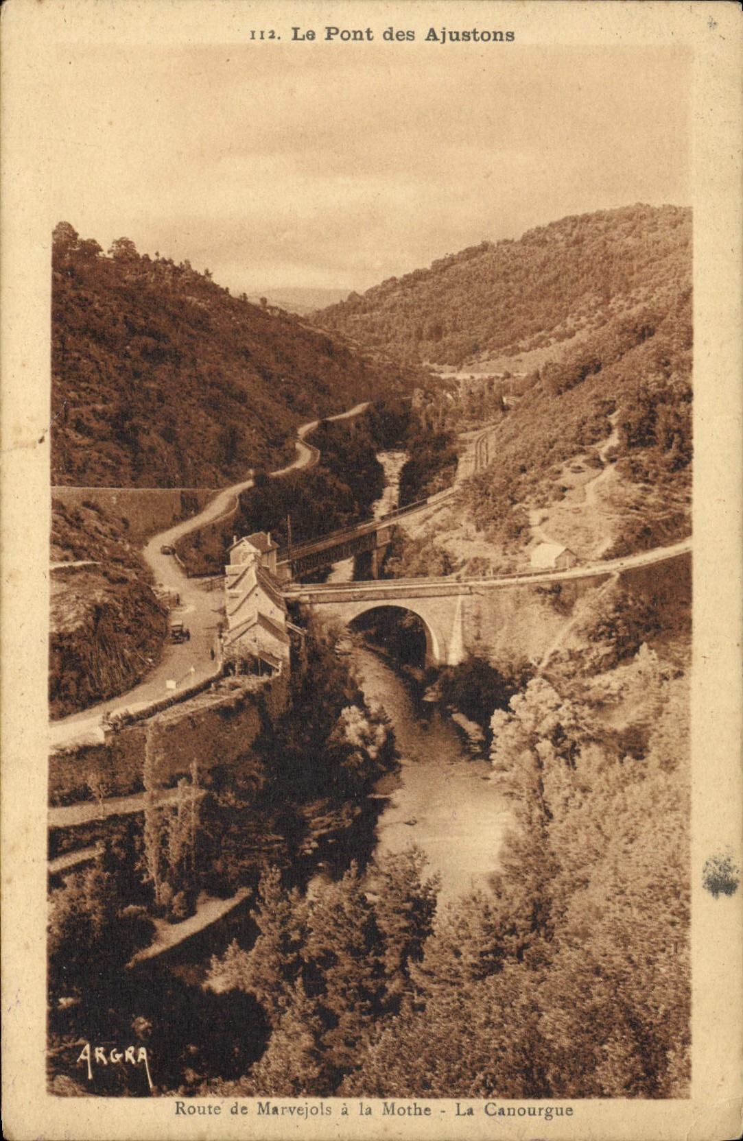 VINTAGE POSTCARD the bridge of Let us adjust Road of marjevols to the mothe Canourgue