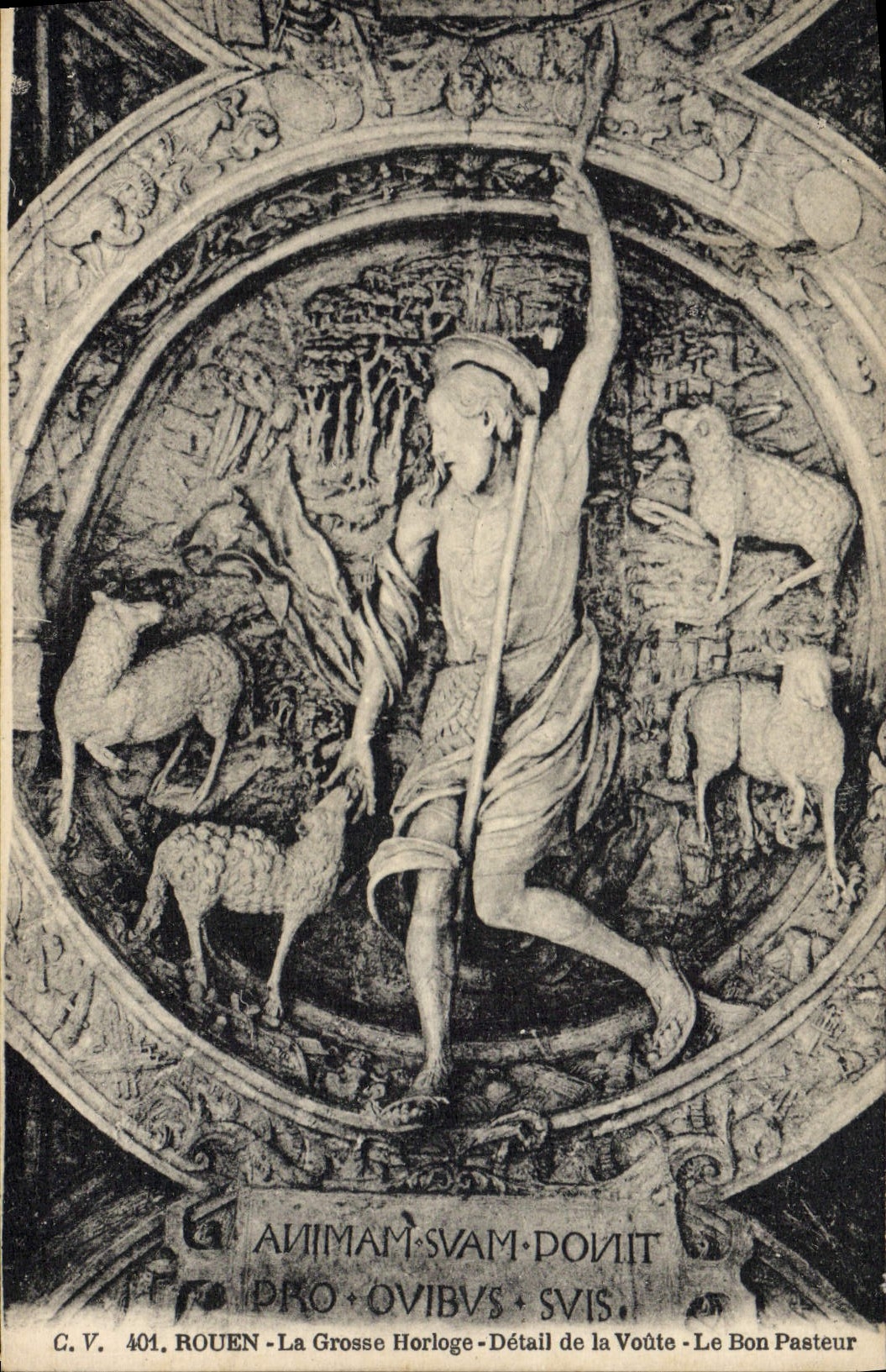 VINTAGE POSTCARD Rouen the Large Clock Detail of the Vault good Pasteur