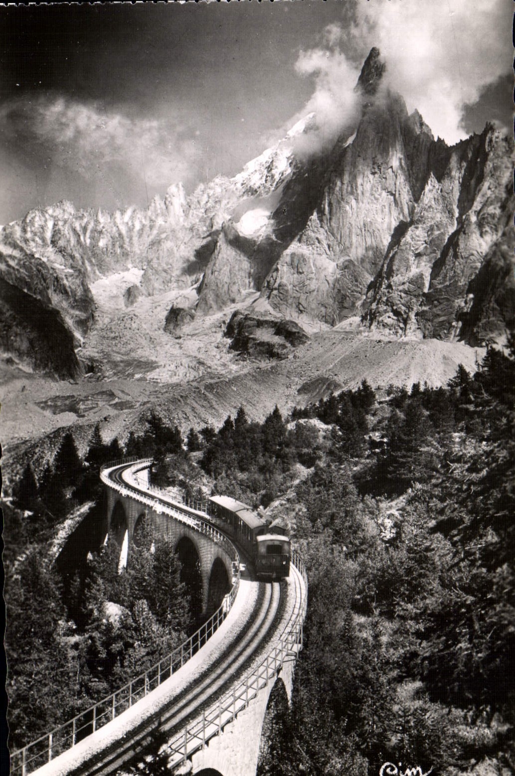 POSTAL MODERNA mar de Chamonix del hielo el viaducto y grueso