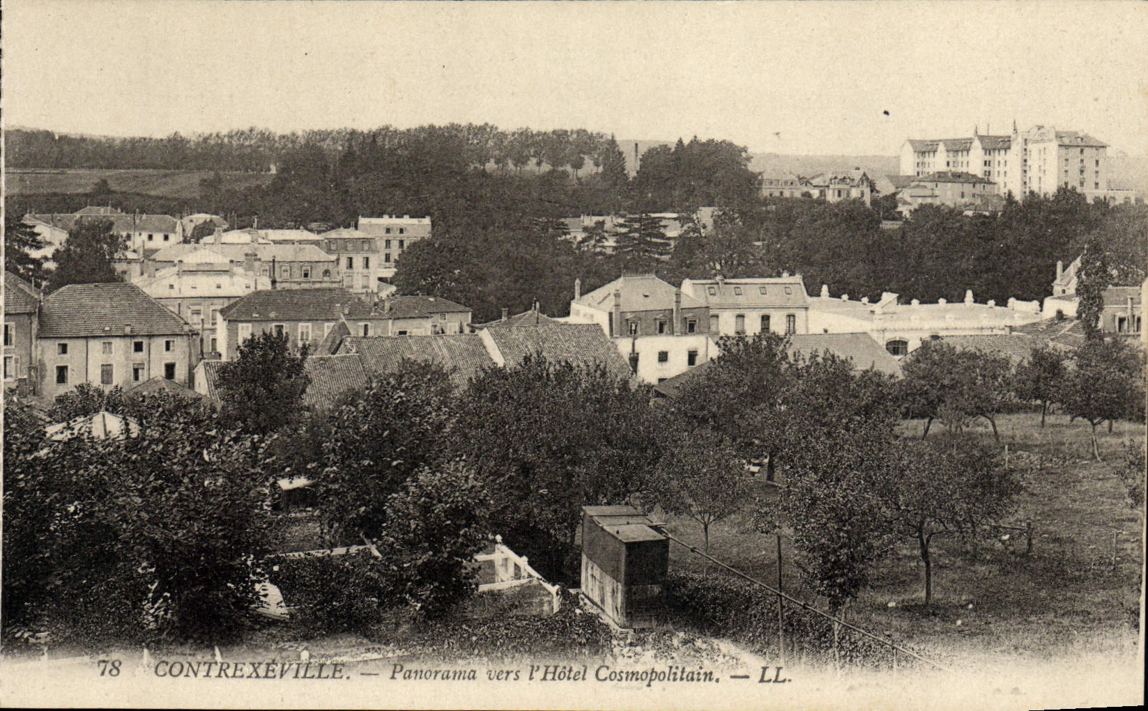 VINTAGE POSTCARD Contrexeville Panorama Towards the Cosmopolitain Hotel