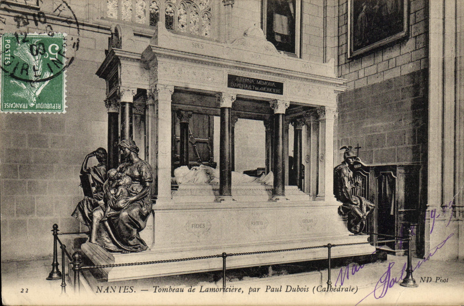 VINTAGE POSTCARD Nantes Tomb of Lamoriciere By Paul Dubois Cathedral