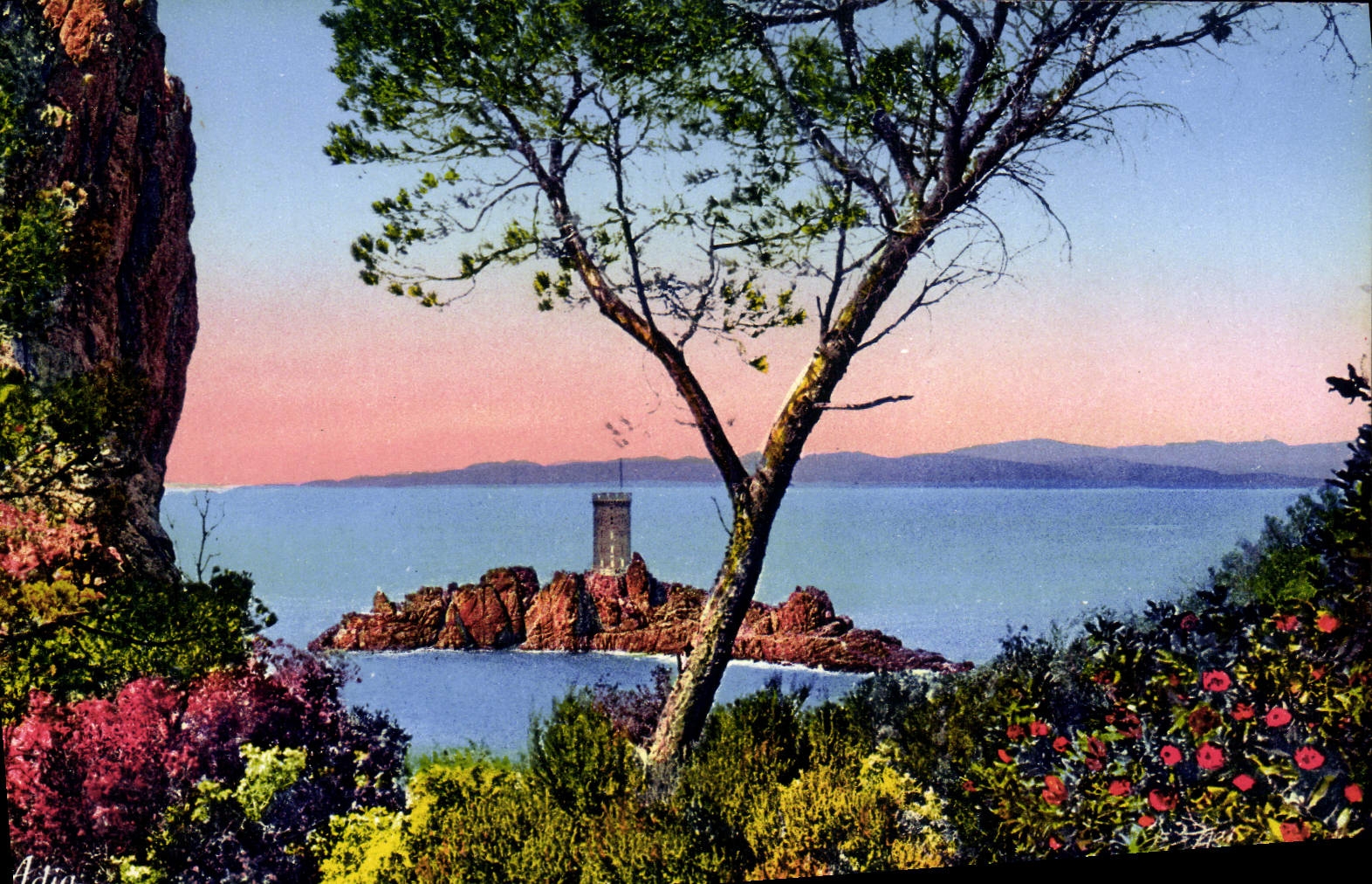VINTAGE POSTCARD Agay Seen on the gold island