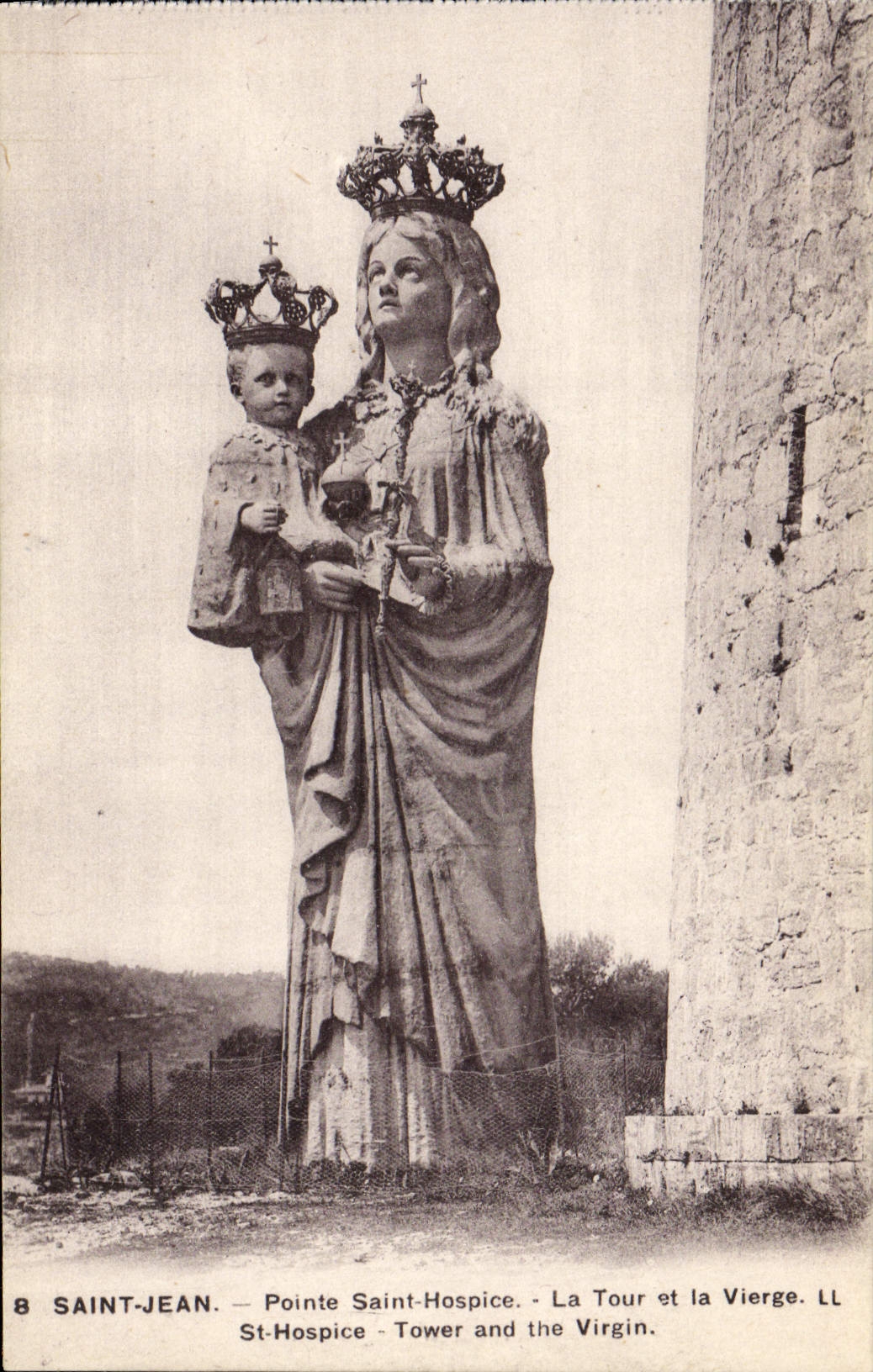 VINTAGE POSTCARD Saint Jean Points Holy Old people's home the tower and the virgin