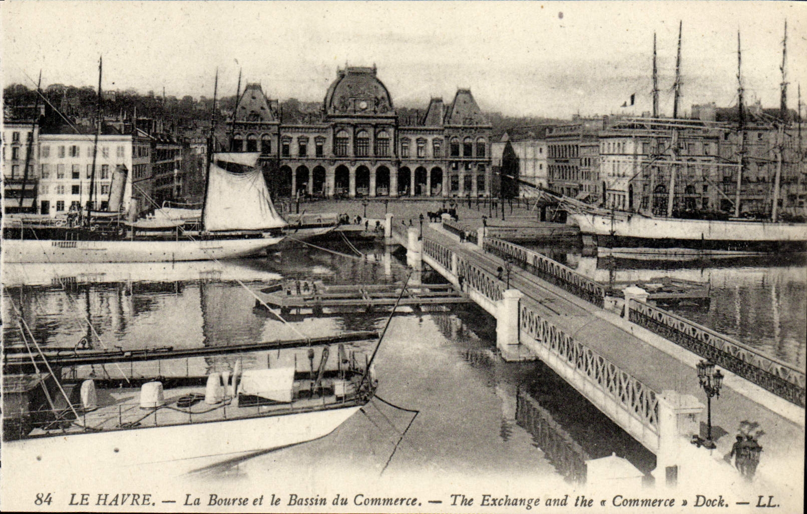 VINTAGE POSTCARD Le Havre the Stock Exchange and the Basin the Commercial Boats