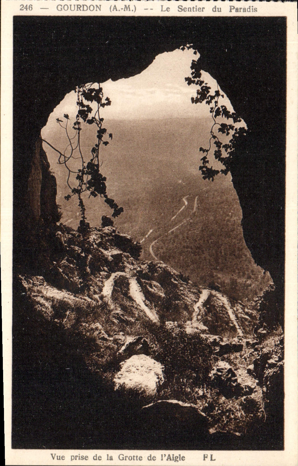 VINTAGE POSTCARD Gourdon the Path of the Paradise Seen from of the cave of the eagle