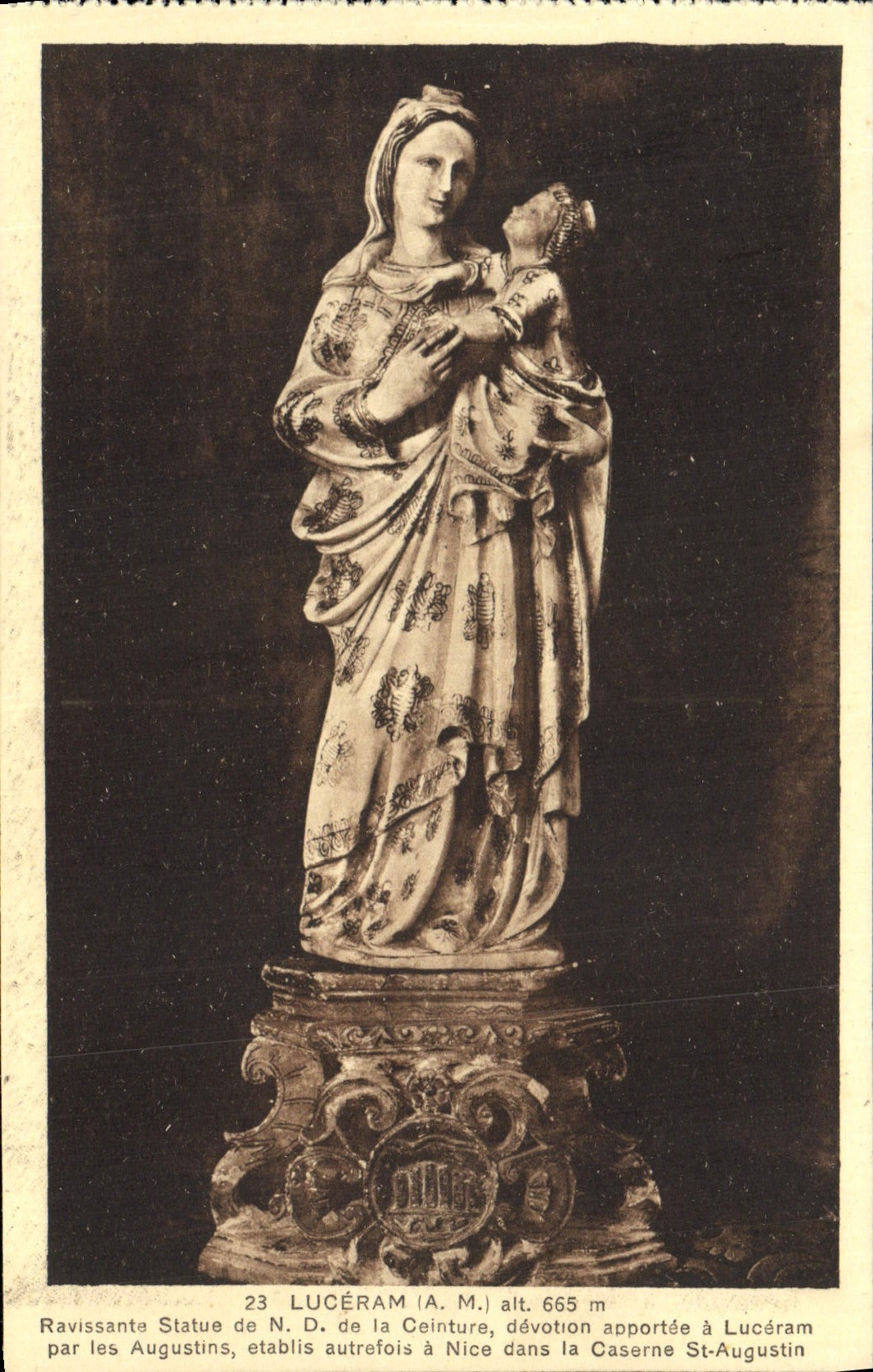 VINTAGE POSTCARD Luceram Charming Nd statue of the Belt
