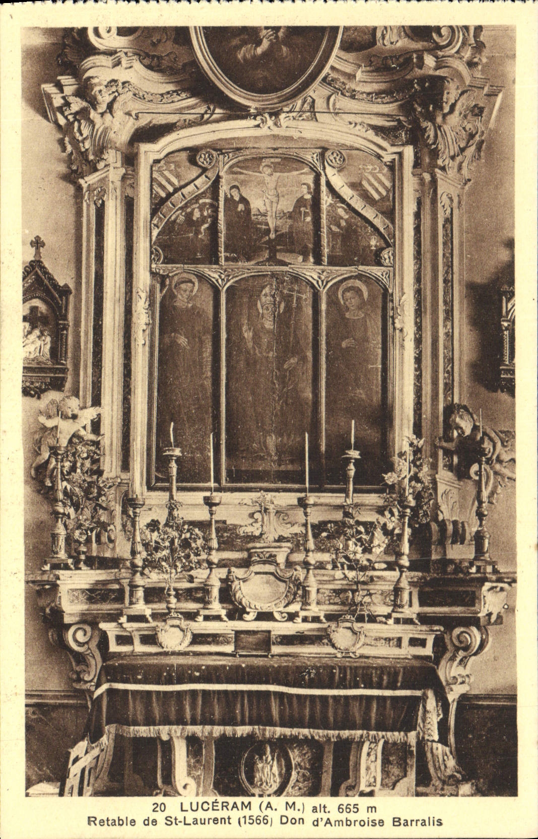 VINTAGE POSTCARD Luceram Retable of St Bernard Don of Amboise Barralis