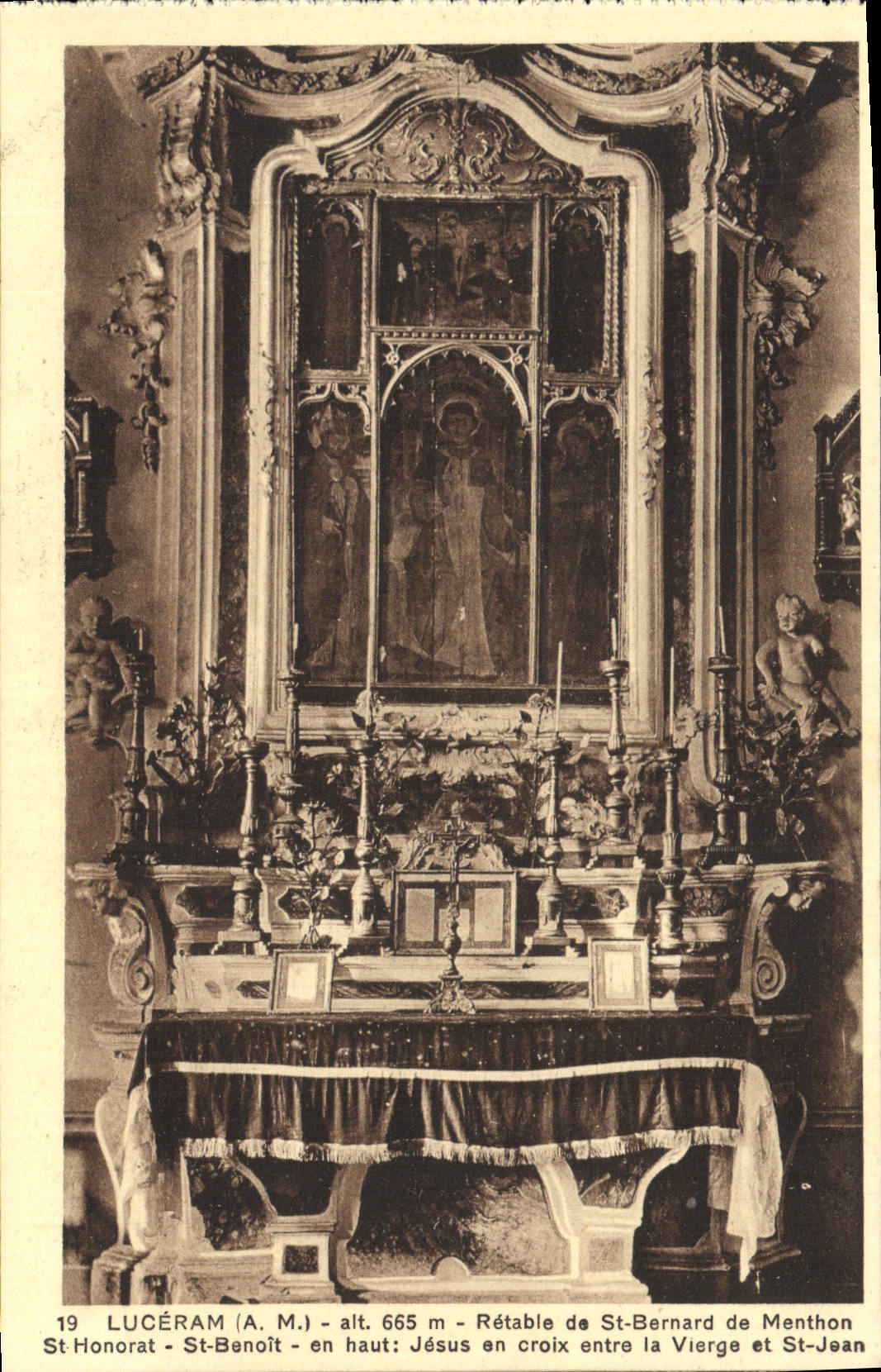 VINTAGE POSTCARD Luceram Retable of St Bernard de Menthon St Honorat St Benoit