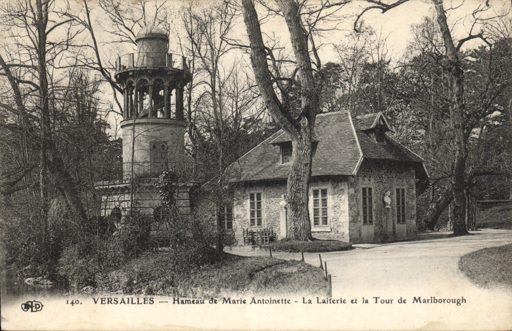 VINTAGE POSTCARD Versailles Hamlet of Marie Antoinette Dairy and the tower of Marlborough