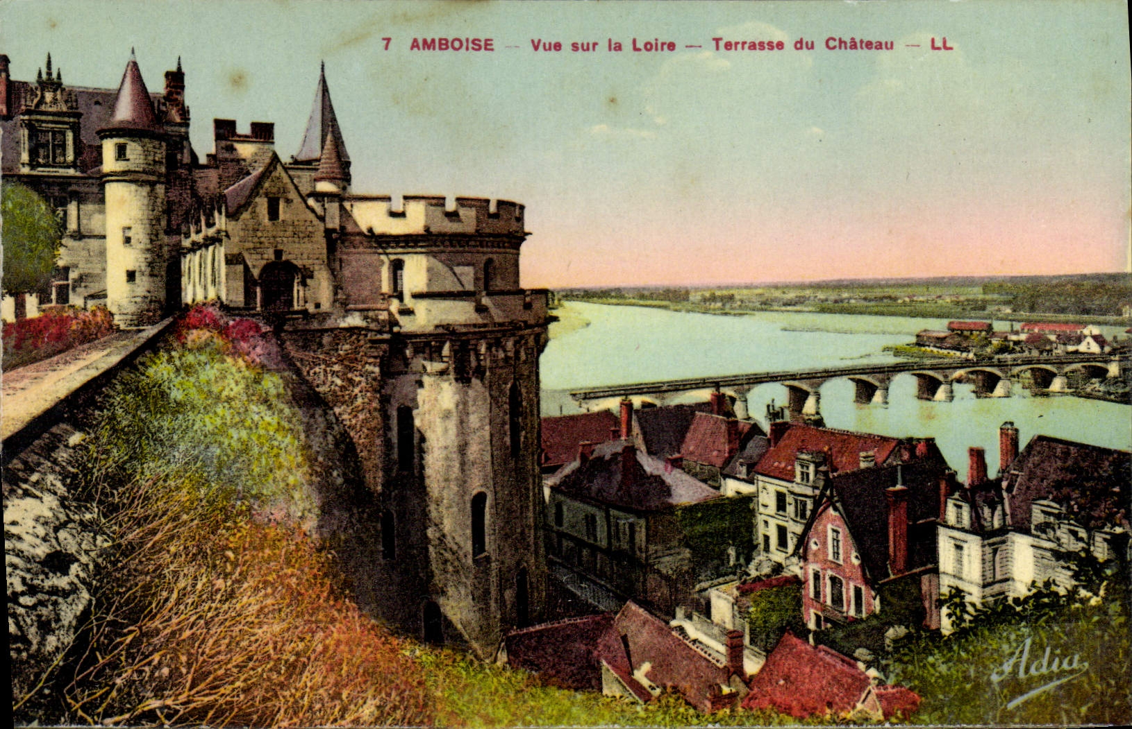 POSTAL Amboise de la VENDIMIA vista en la terraza de Loire del castillo