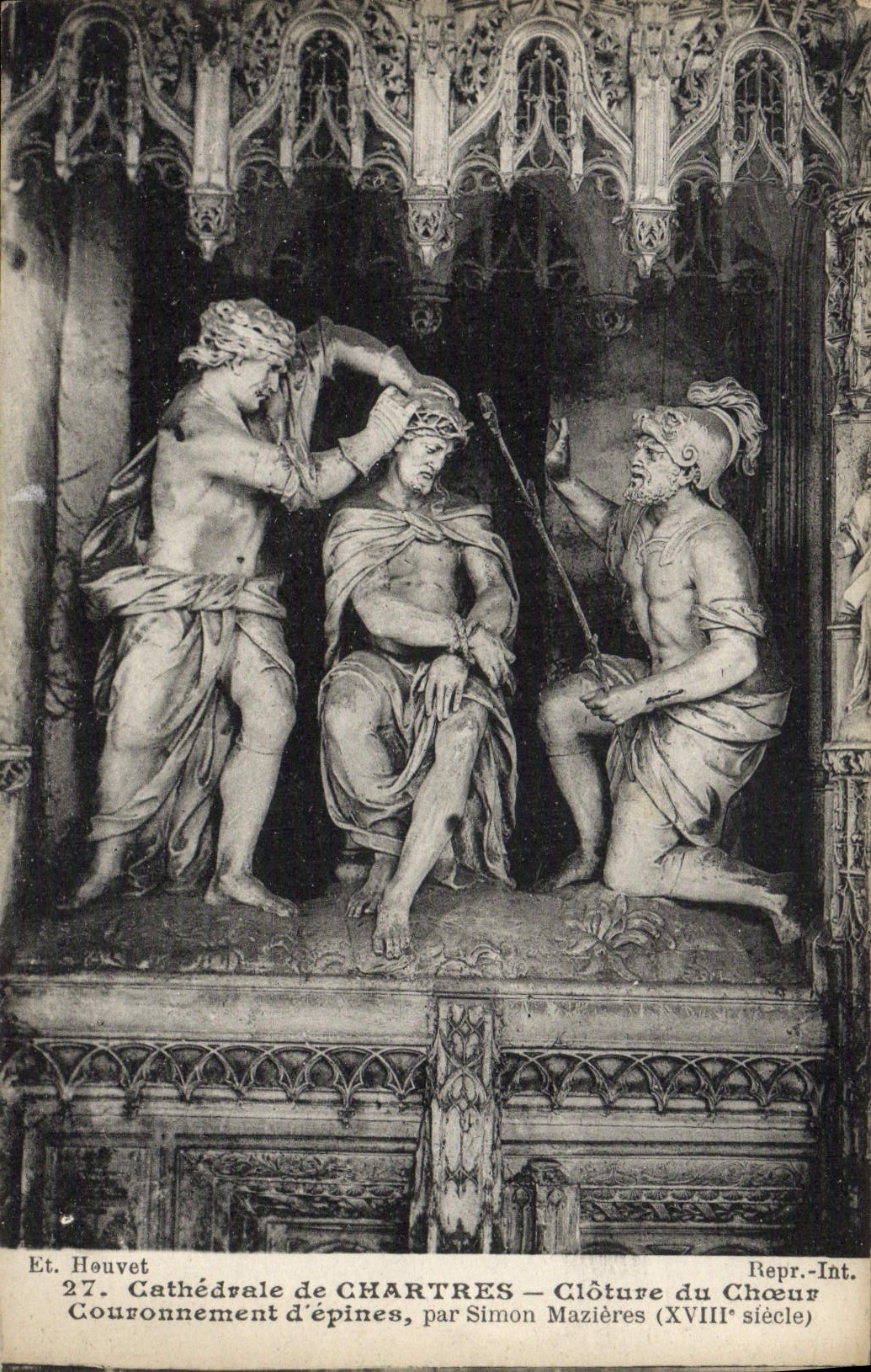 La POSTAL Cathedrale de la VENDIMIA de Chartres incluye la coronación del estribillo de espinas dorsales por Simon Mazieres